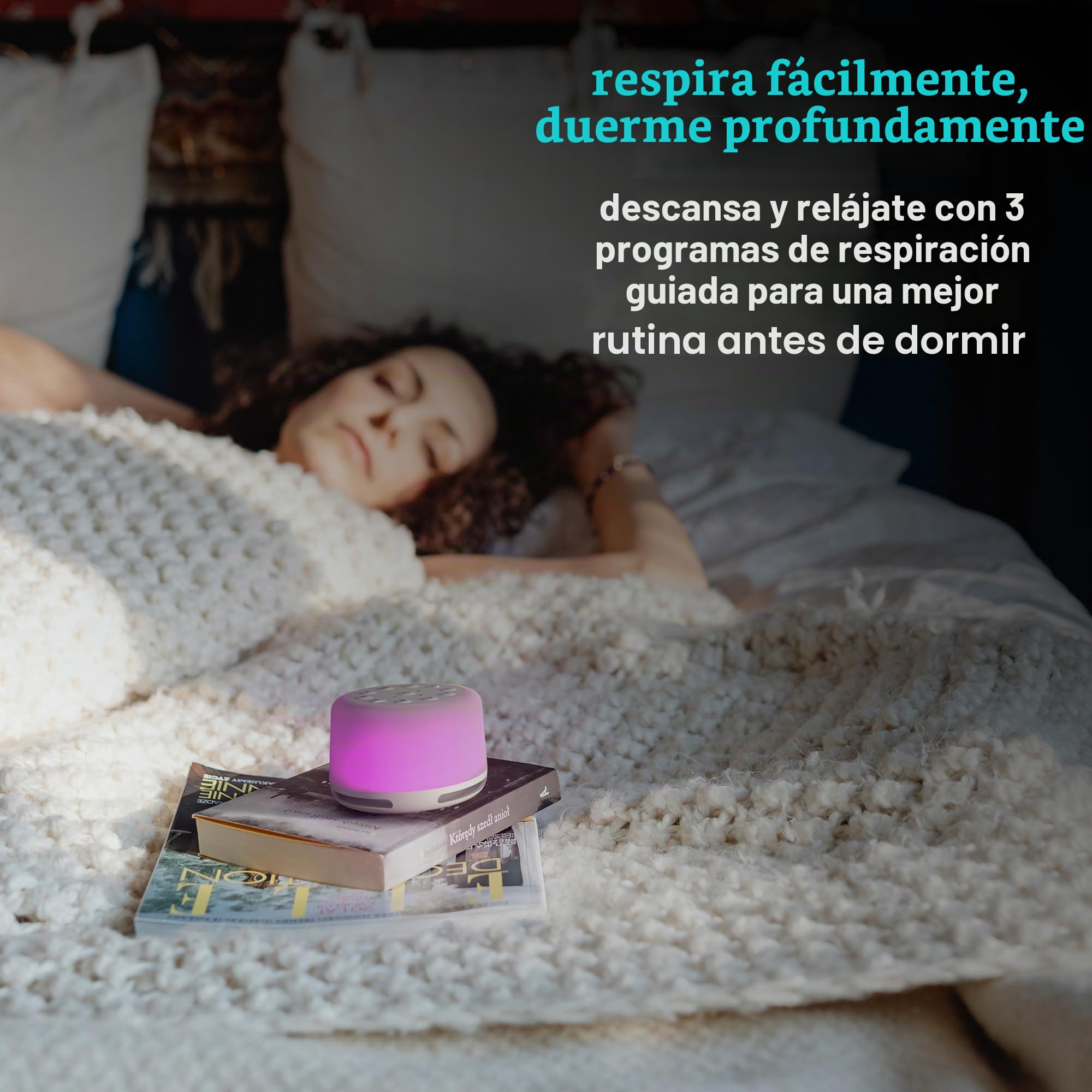 Homedics Soundsleep Aura - Máquina de Ruido Blanco Portátil, Ayuda para el Sueño de Bebés y Niños Pequeños, 14 Sonidos Naturales y 7 Sonidos de Meditación - Luz Nocturna Blanca con 7 Colores