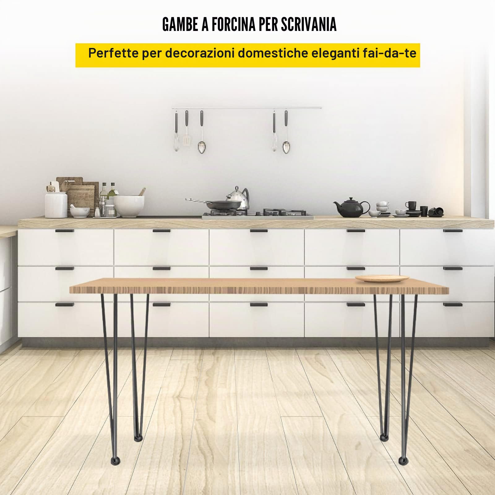 Happybuy 26 Pollici Gambe da Tavolo da Scrivania per Impieghi Gravosi di Ferro, 4 Pezzi Gambe da Tavolo a Forcina per Scrivania, Adatte per Tavolini, Divani, Seggioloni, Tavolini da Bar
