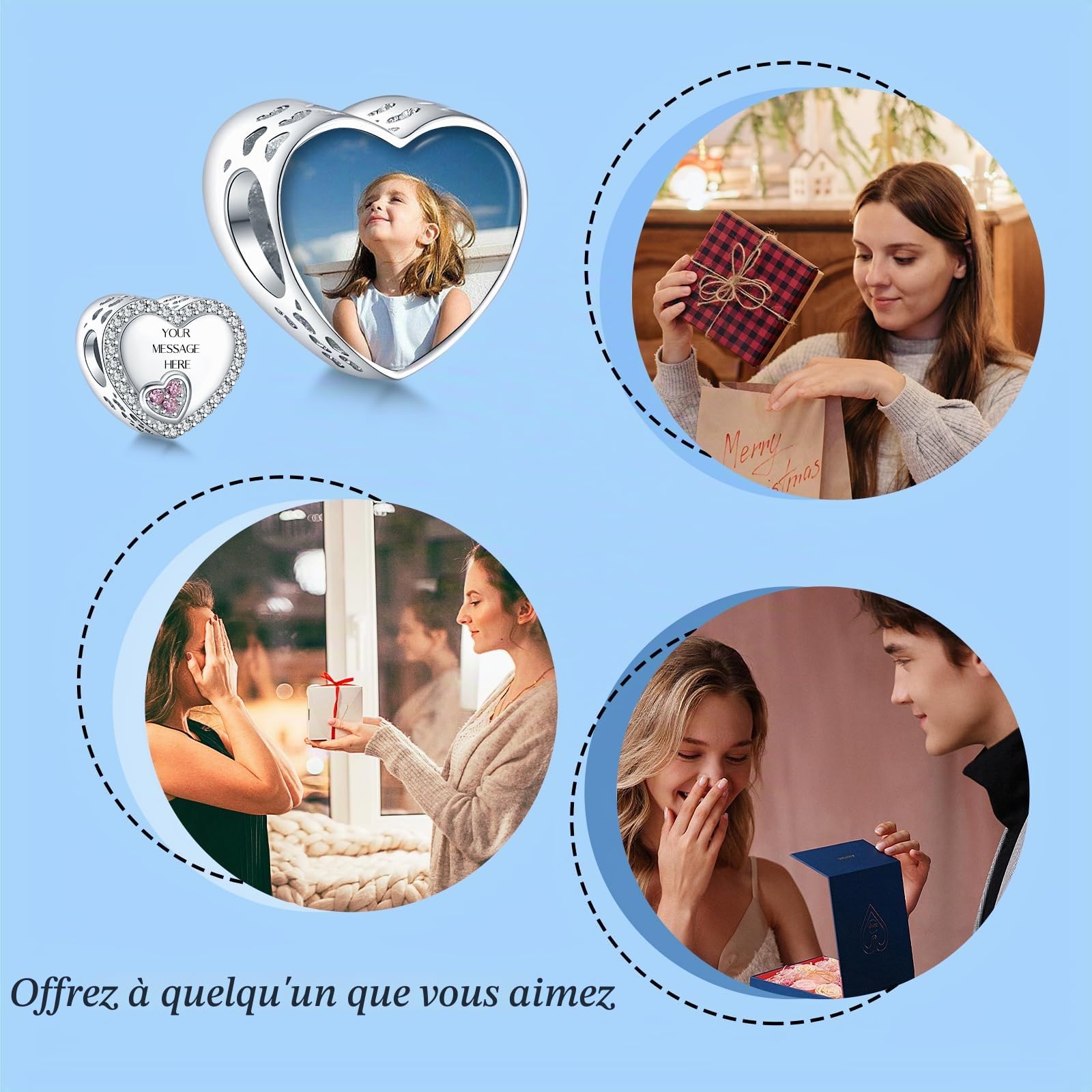Annmors Personnalisé Photo Charme 925 Argent Sterling Famille Maman SœUr Fille Tortue Empreintes Amour CœUr Chanceux Carré Rond Pendentifs Ajuster Bracelets/Collier Perle Bijoux Pour Les Femmes