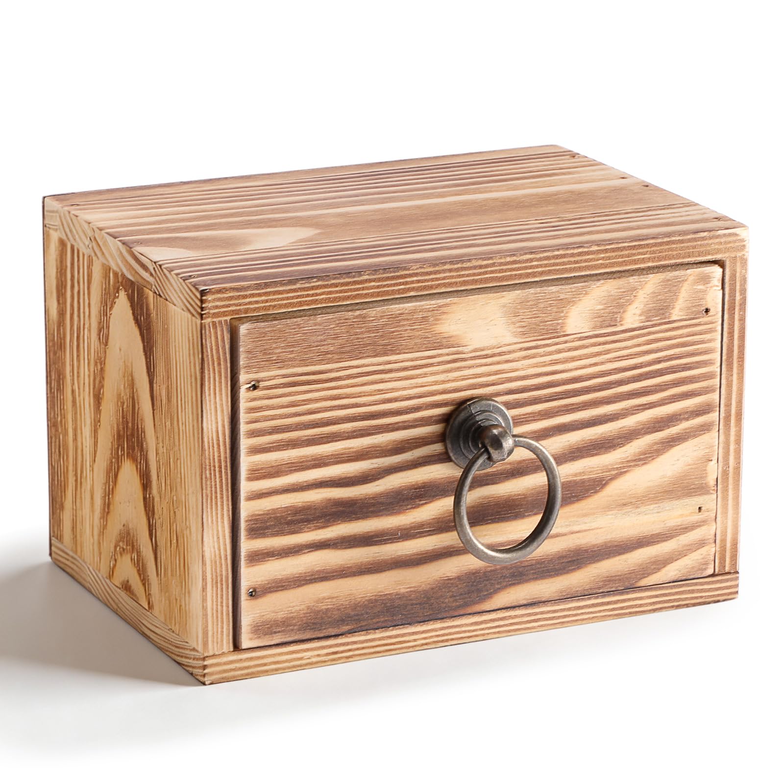 BSTKEY Wooden Index Card Organizer Drawer Storage Box, Vintage Wood Index Card Holder Notecard Storage Container Countertop Drawer Box for 3x5 inch Index Card (No Card)
