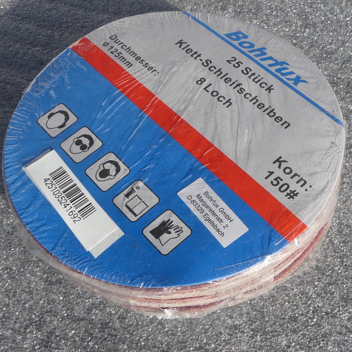 Lot de 25 disques abrasifs KlTT - Diamètre : 125 mm - Grain 8 trous - P150 - Pour cloison sèche - Ponceuse excentrique
