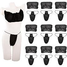 10 Set Disposable Bras and Panties Disposable Womens Underwear Bra Thong Bikini Panties for Spa Treatment Massage Spray Tanning Intensifier Lotion Beauty Salon Tattoo Massage Table Black