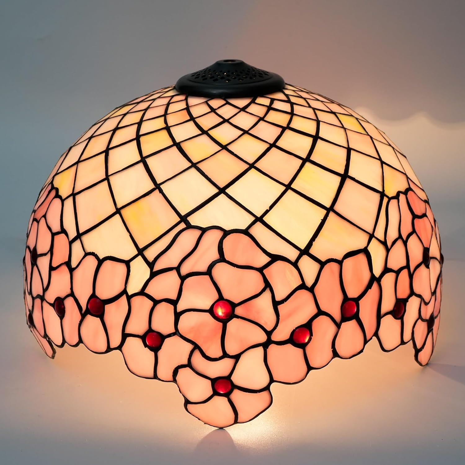Tiffany Stained Glass Lamp Shade 16 Inch Pink Cherry Blossom Ceiling Light Shade Dome Vintage Large Replacement Lampshade for Floor Lamps Table Lamp Pendant Light Home Office Deco