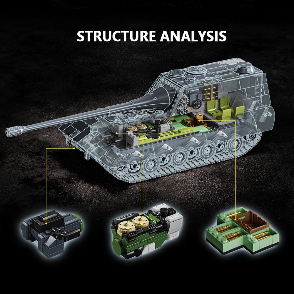 Jagopanzer E-100 Tank Destroyer Building Blocks Set, 1836 Pieces German Military Heavy Tank Model, Construction Gifts for Hobbyists and Adult