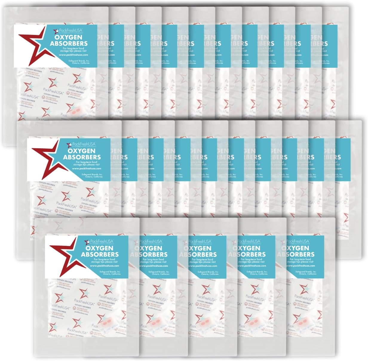 PackFreshUSA: 10 Pack - 2000cc Oxygen Absorber Packs - Individually Sealed - Food Preservation - Long-Term Food Storage Guide Included