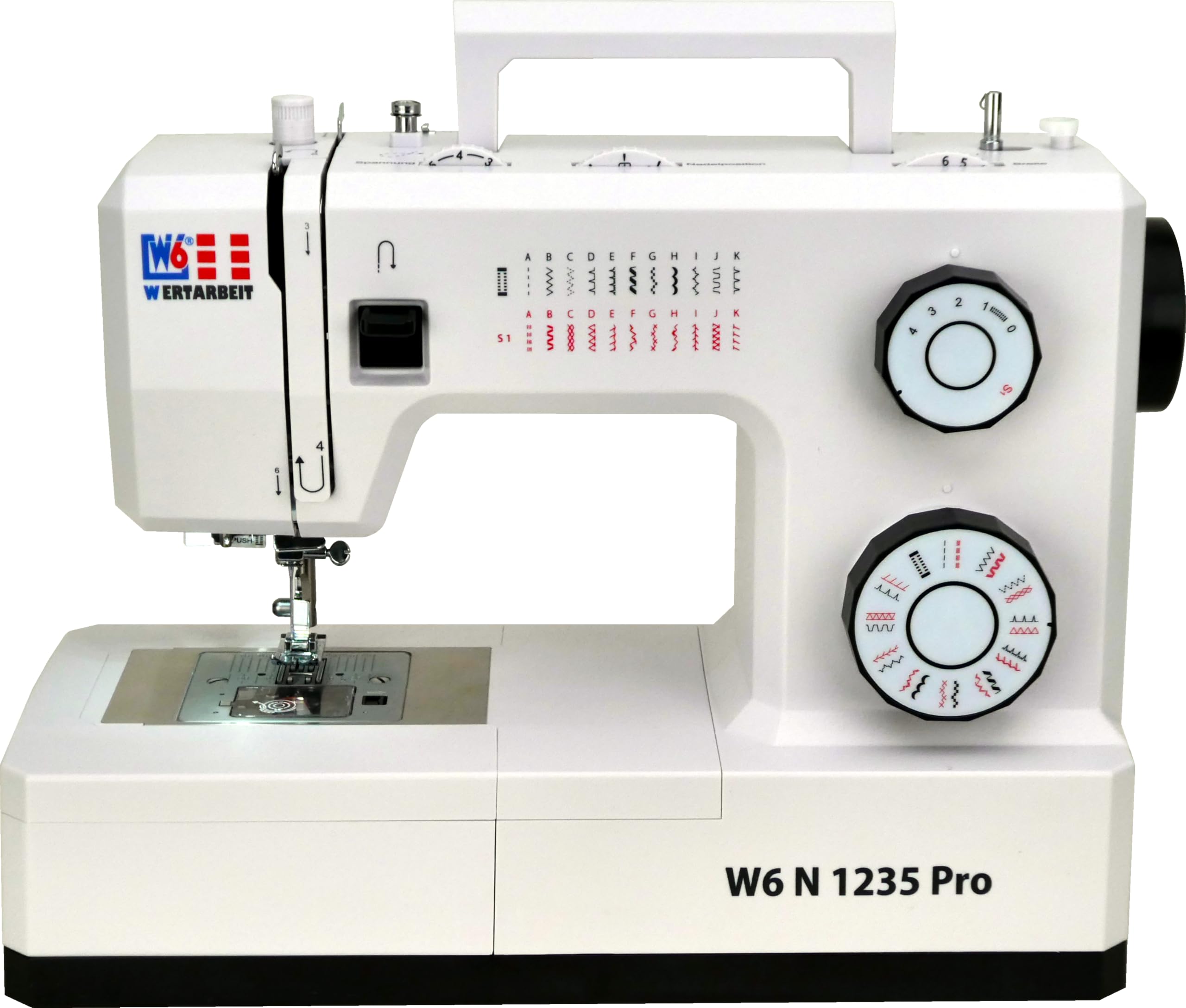 W6 Nähmaschine N 1235 Pro mit 24 Programmen | Freiarm | automatischer Einfädler | obenliegende Spule | Umlaufgreifer | Knopflochautomatik | Jeans nähen | 100 Watt Servo Motor