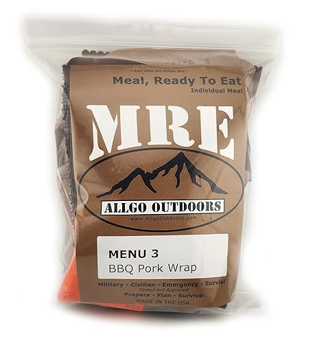 Allgo Outdoors Military Spec MRE Meals Ready To Eat BBQ Pork Wrap - Menú 3 - Alimentos de supervivencia