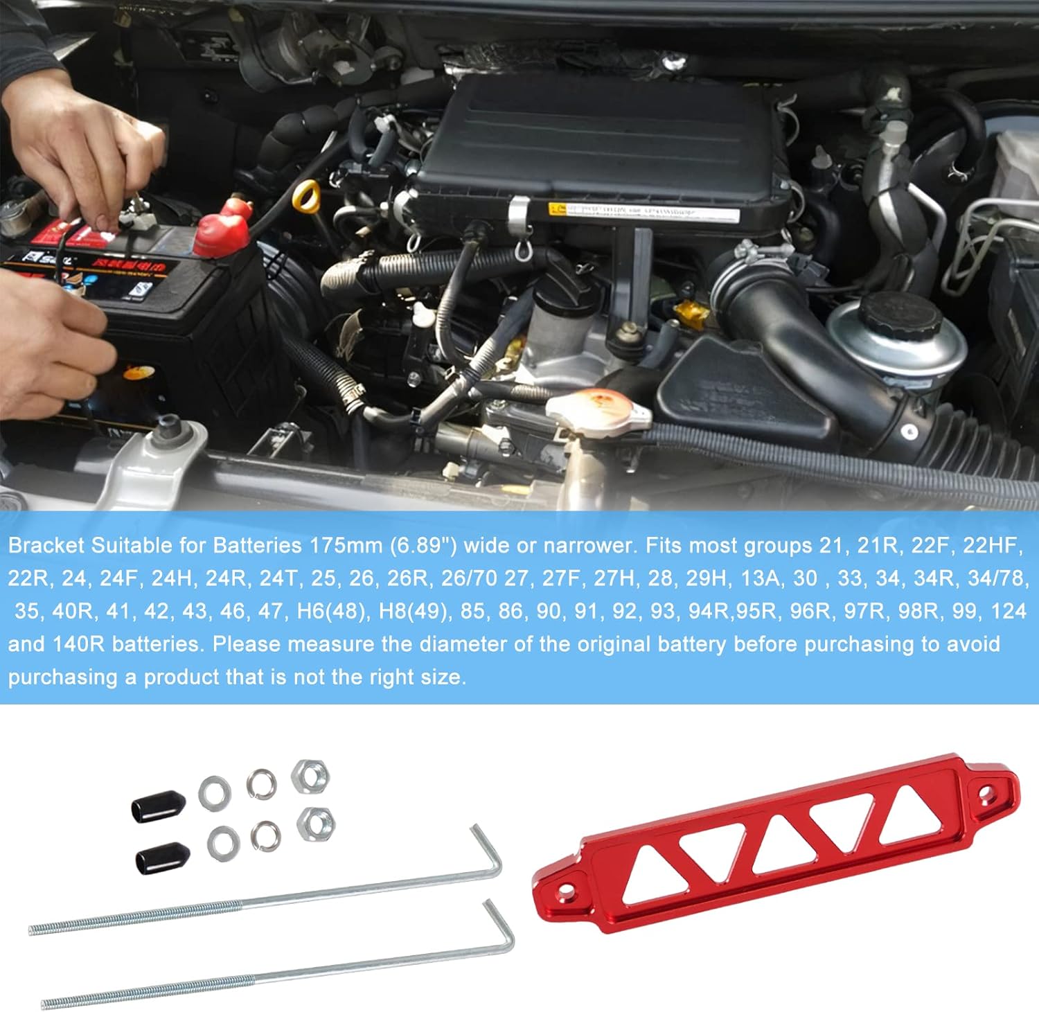 Buy Htostar Racing Battery Hold Down Sets,Heavy Duty Aluminum Car Battery Tie Down Bracket Hold