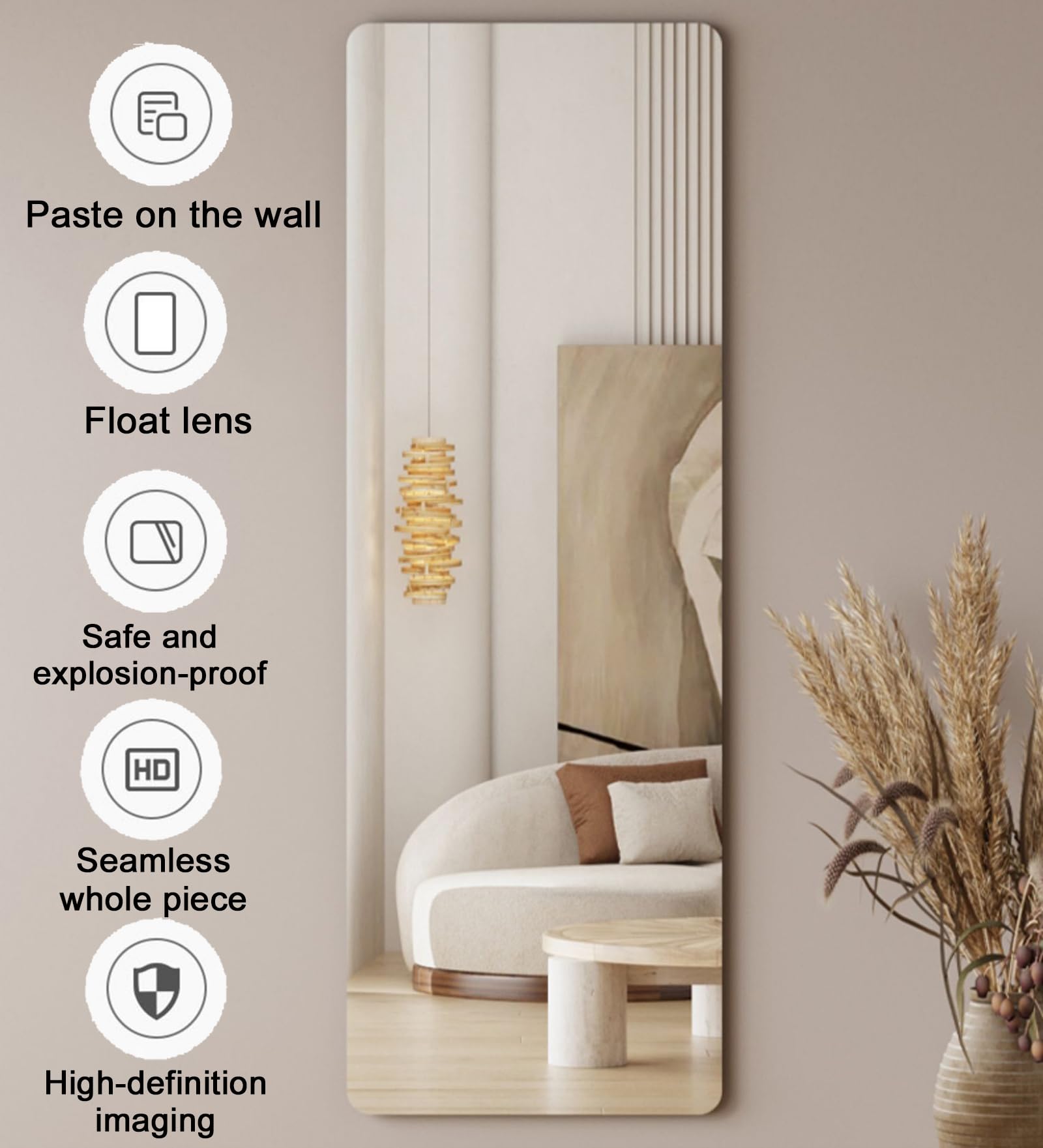 Specchio con angoli arrotondati, infrangibile, a figura intera, per il bagno, può essere appeso alla porta, da incollare ovunque, decorazione della stanza