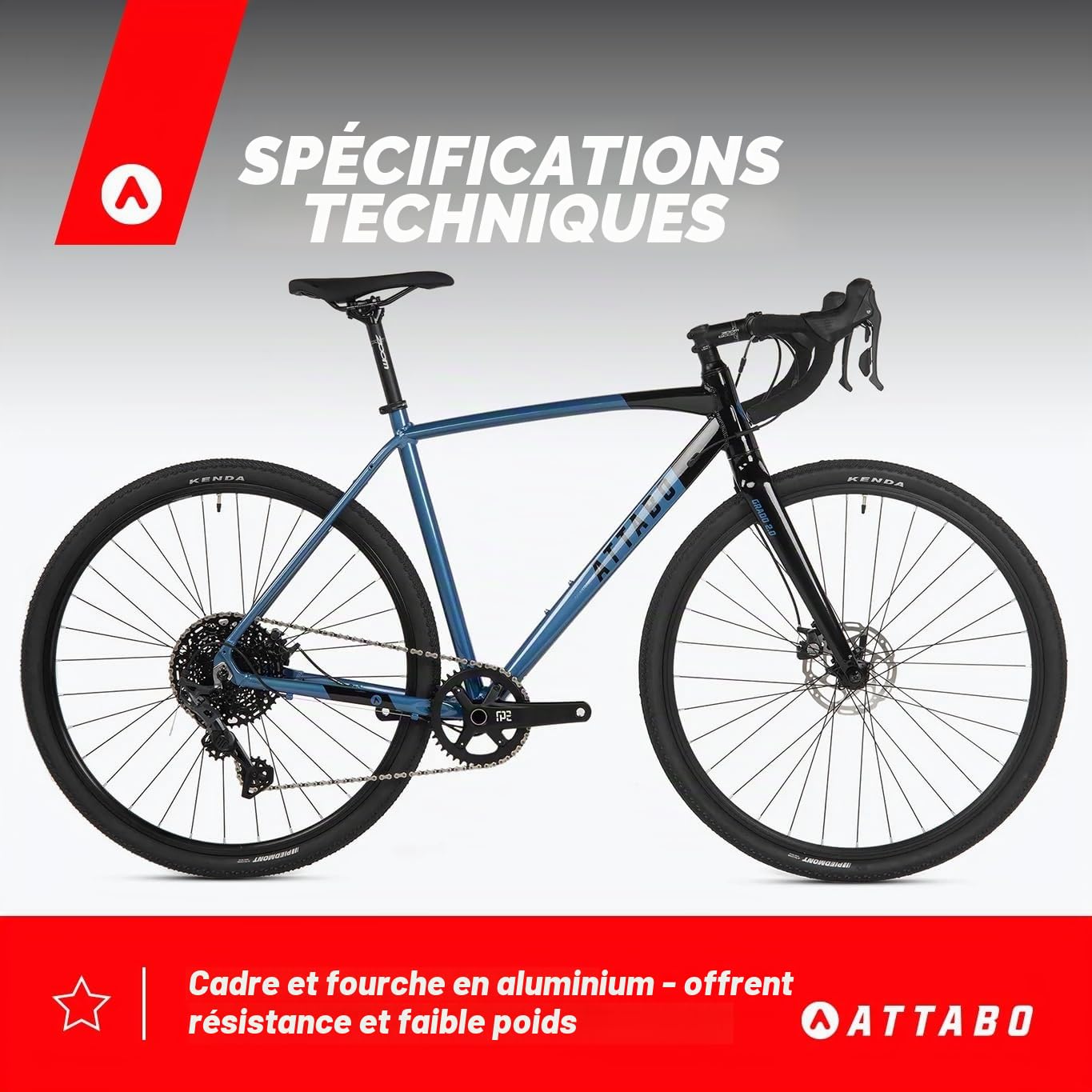 ATTABO Gravel Bike GRADO 2.0 avec Cadre en Aluminium 52-56 cm Guidon Ergonomique Frein à Disque mécanique TEKTRO vélo avec Roues de 28" avec Accessoires Selle réglable 10 Vitesses