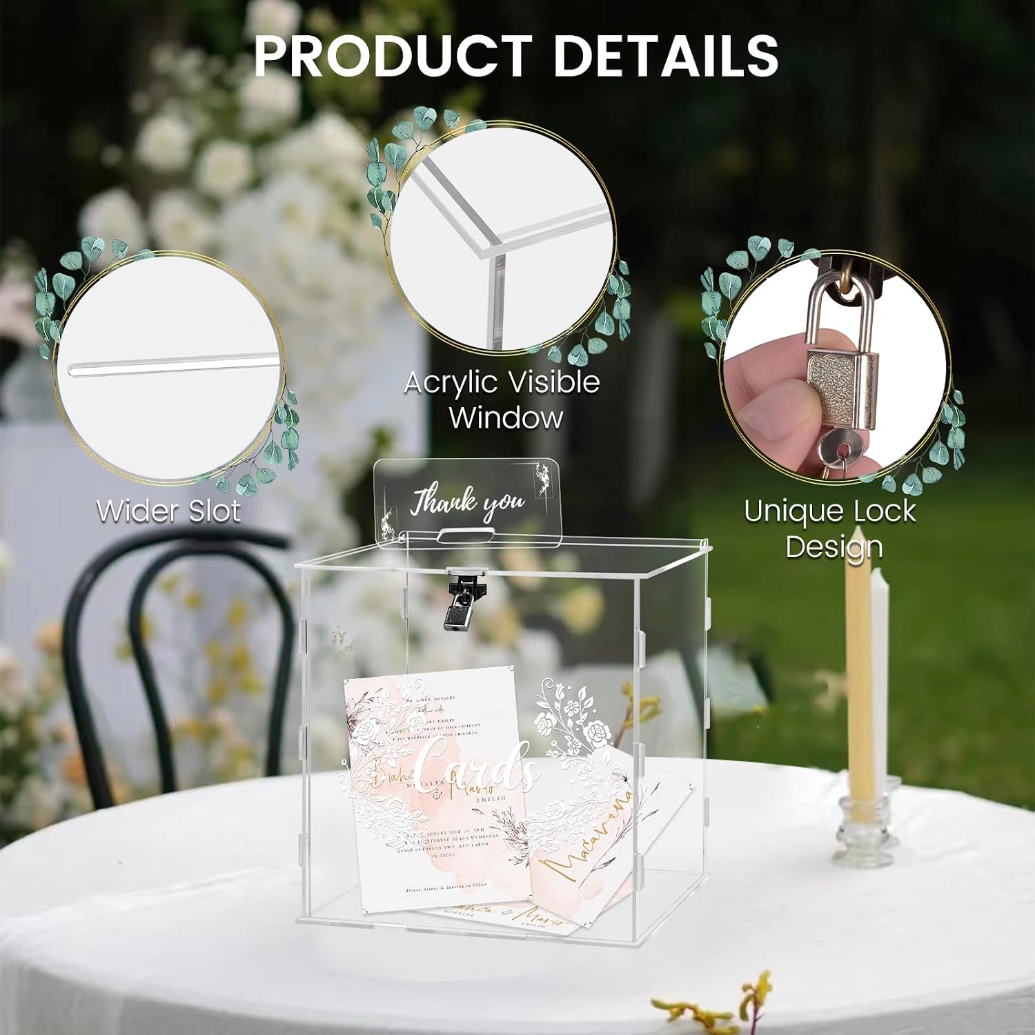 Clear Wedding Card Box with Lock, Acrylic Gift Card Box for Wedding Reception, Money Post Gift Boxes Holder with Lock and Thank You Sign for Party Reception Anniversary Bridal Baby Shower Decorations