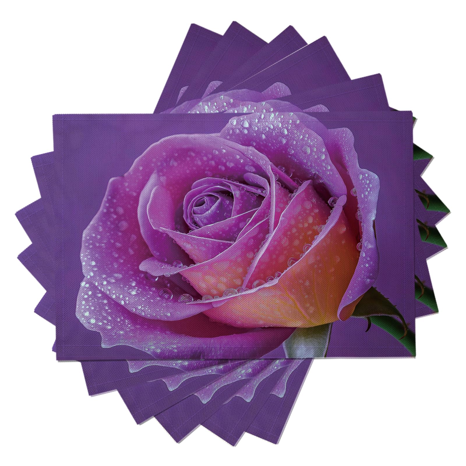 Set di 8 Tovagliette Americane Lavabili Cotone Lino Fiori glamour - Tovaglietta Americana Resistenti al Calore Durevole Rosa viola - per Colazione Pranzo 30×45 cm