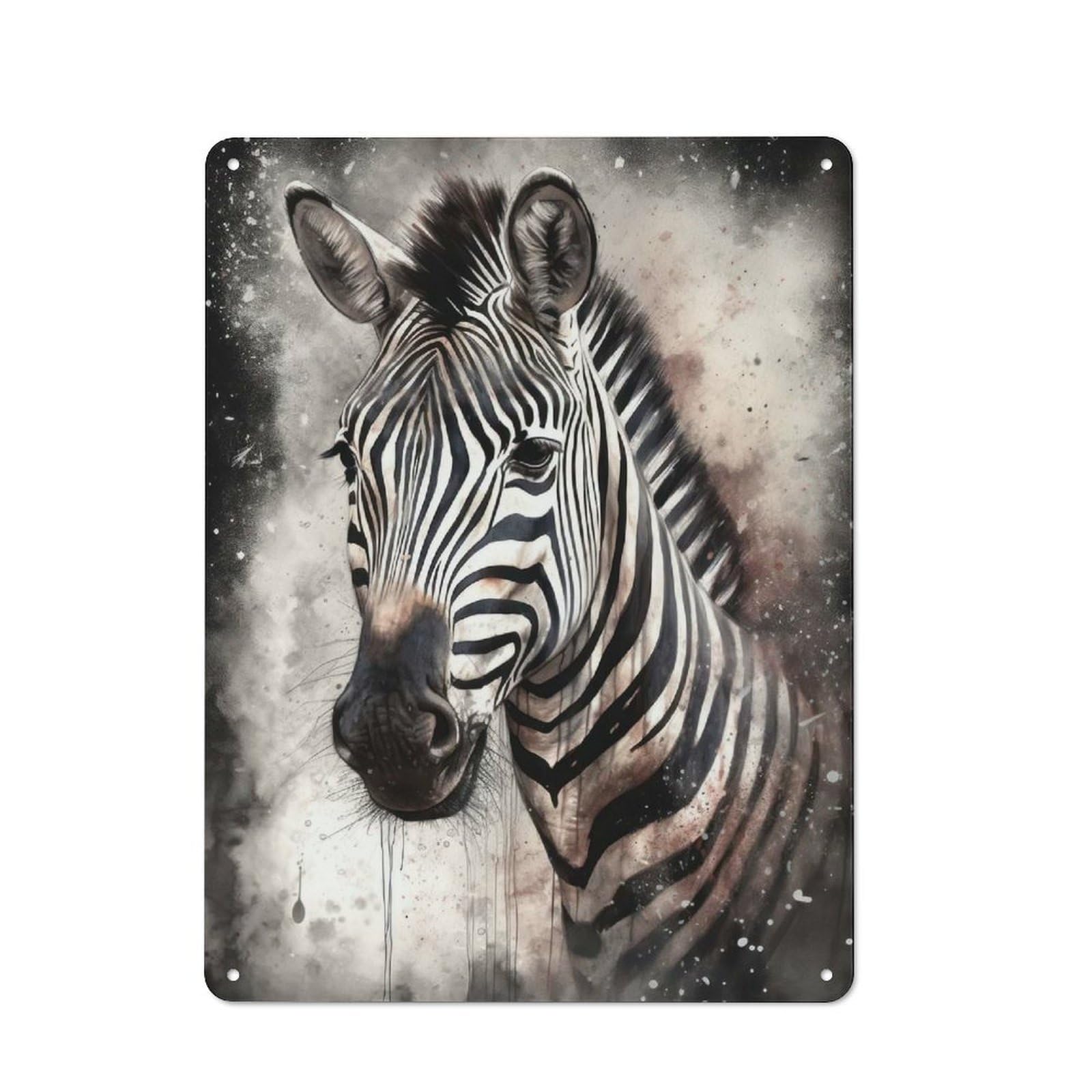 Junmoney Zebra Ink Art Printed Metal Sign 40X30cm For Guest Room Or Hallway, Suited To Home Decor Collectors