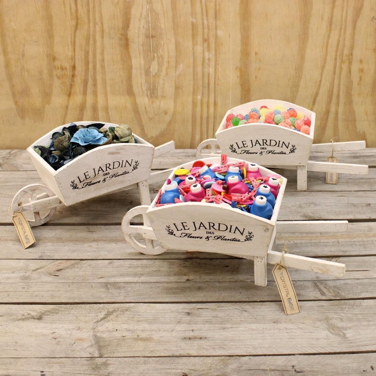 Le Jardin Set of 3 Rustic Wooden Wheelbarrow Planter Shabby Chic Indoor Plant