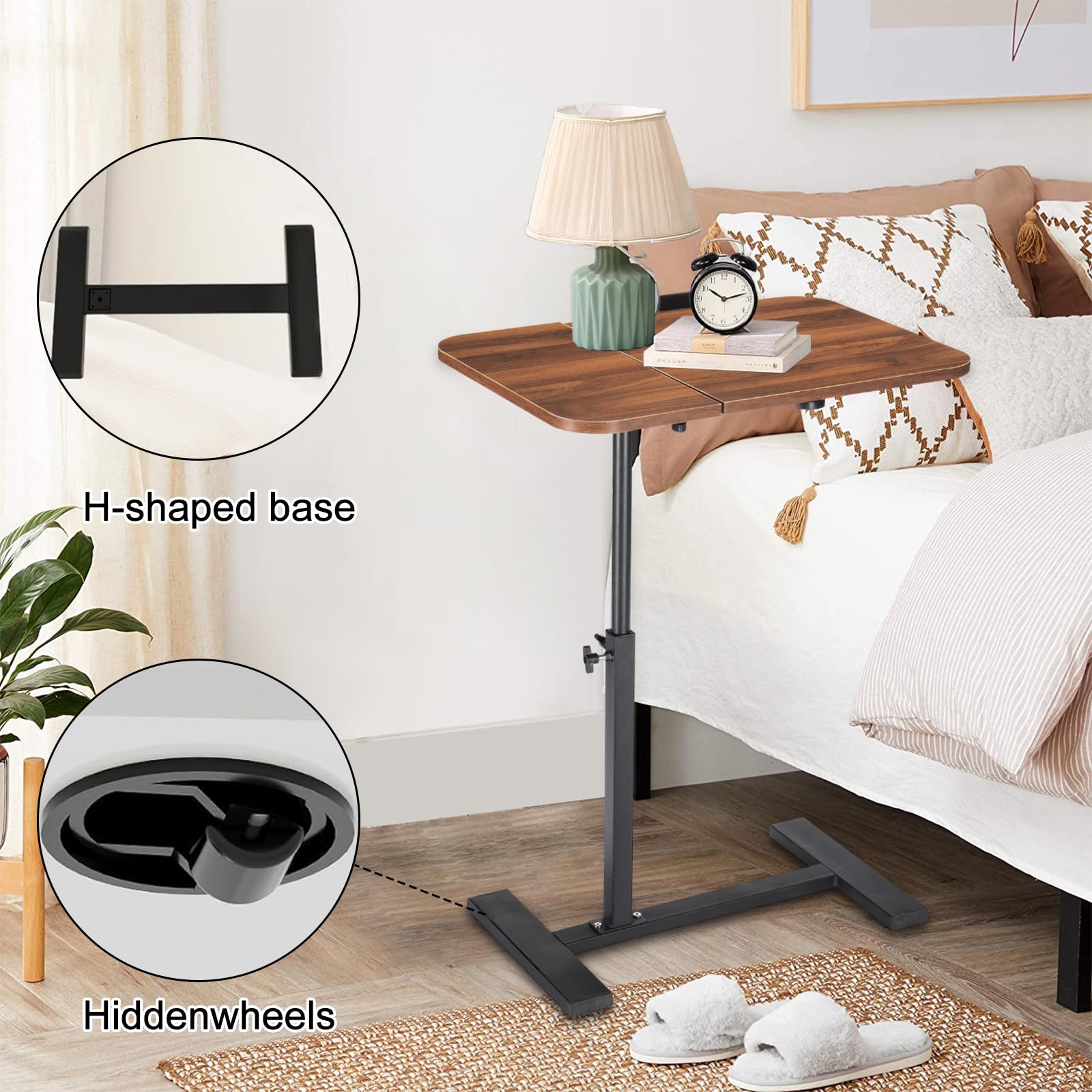 Simcat Mesa ajustable para cama superior con 2 escritorios inclinables, 60 × 40 cm, escritorio de pie en forma de C para laptop, cama pequeña con ruedas y mesa auxiliar para sofá, para dormitorio