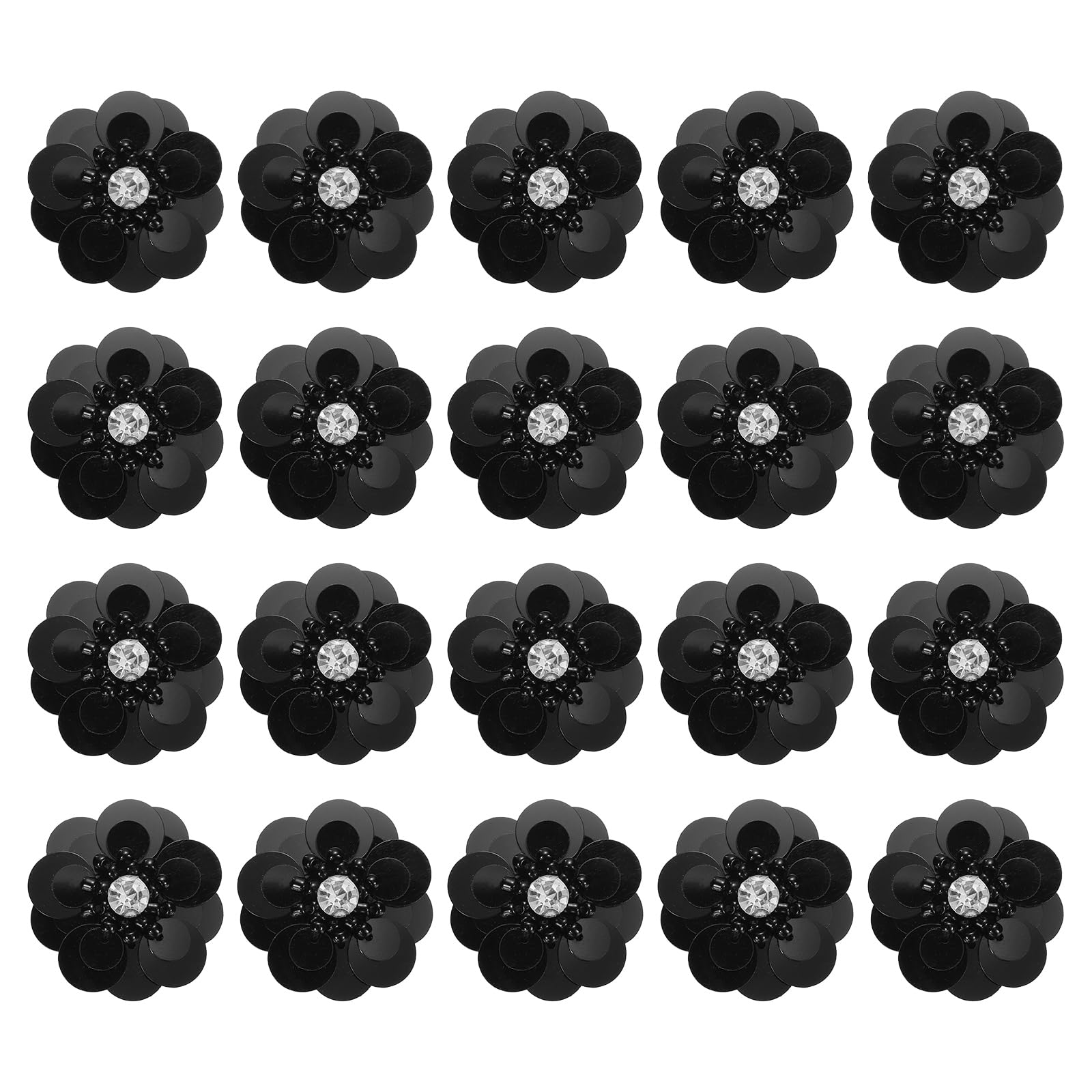 sourcing map Sequin Beaded Flower Appliques,1.18 Inch Black 20 Pcs