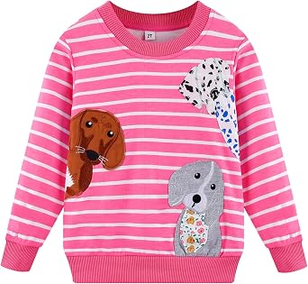 Toddler Girls Dog Sweatshirt Baby Crewneck Pullover Sweater Shirts Cotton Long Sleeve Tops Kids Winter Clothes 2T