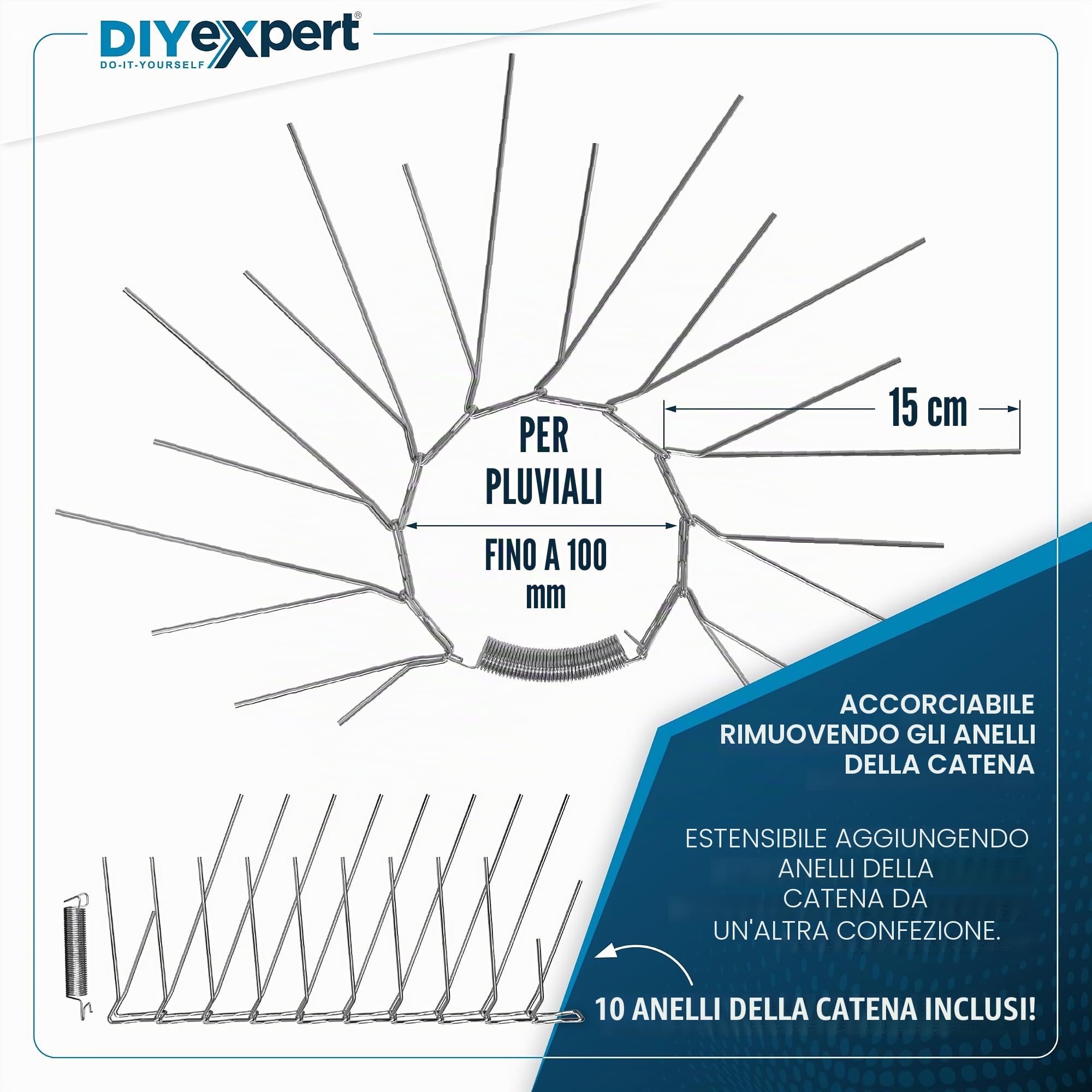 DIYexpert protezione antisalita per pluviali in acciaio inox, 5 pezzi, barriera contro faine, procioni e gatti