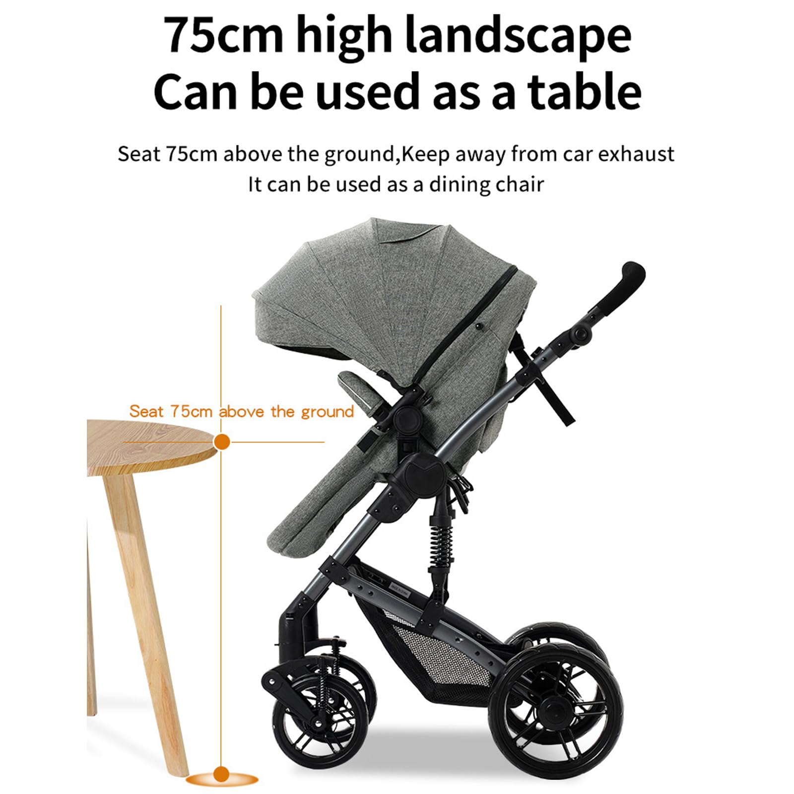 Poussette 3 en 1, poussette bidirectionnelle, nacelle cosy et capote inclus, pour naissance bébés de 0 a 3 ans (Gris)