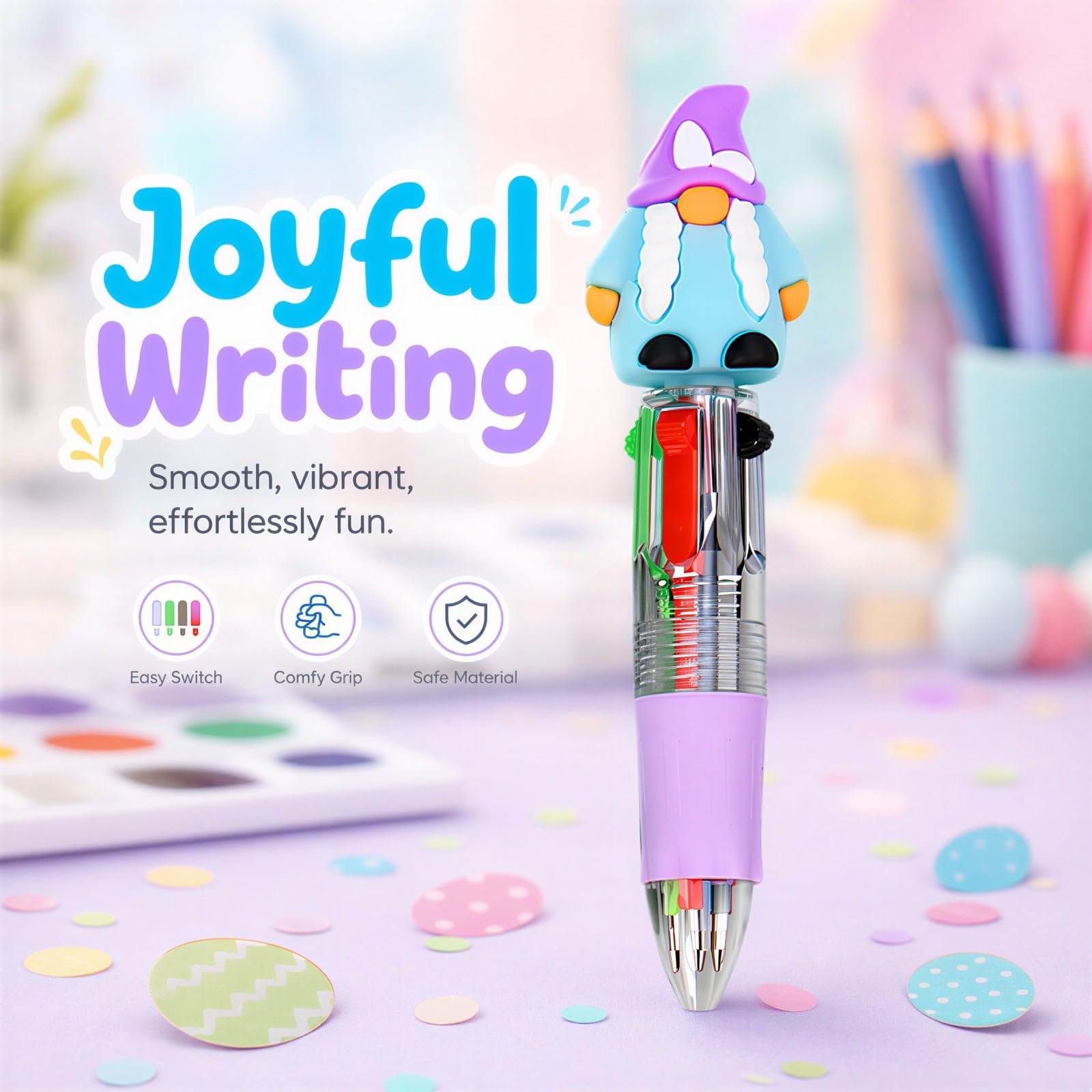 40 Stk. Kugelschreiber mit 4 Farben, 0,5 mm Druckminen, Oster-Motiv mit Kawaii-Cartoon-Figuren, mehrfarbige Gehäuse, Mini-Format zum Schreiben, Zeichnen, Bürobedarf und Partygeschenke
