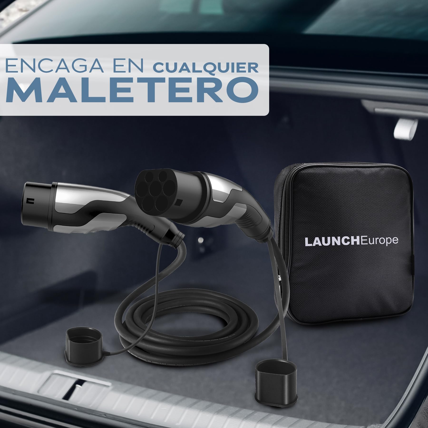LAUNCH Cable Carga Coche Electrico (16 A, 11 kW, 7 m, Trifásico), EV Cable de Extensión Tipo 2 Compatible con Cargador EV, Estación de Carga, IP55, para Vehículos Eléctricos (EV/PHEV)