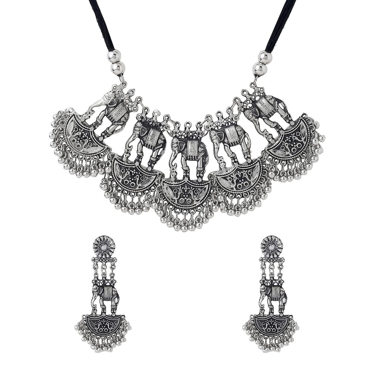 Yellow Chimes Jewellery Set for Women and Girls Silver Oxidised Jewellery Set | Elephant Designed Choker Necklace Set for Women | Birthday Gift For Girls and Women Anniversary Gift for Wife (B0BY1W9VBJ) Amazon Price History, Amazon Price Tracker