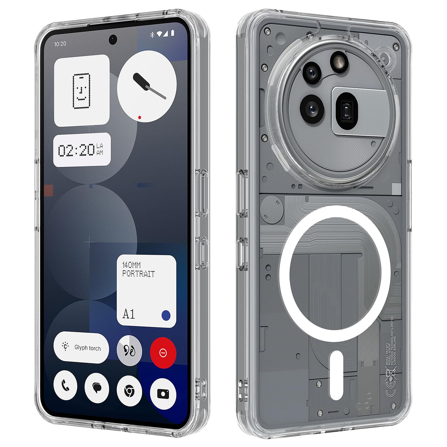 Custodia Magnetica E Vetro Protettivo Per Nothing Phone (3a) Pro - Trasparente Antigiallo - 3