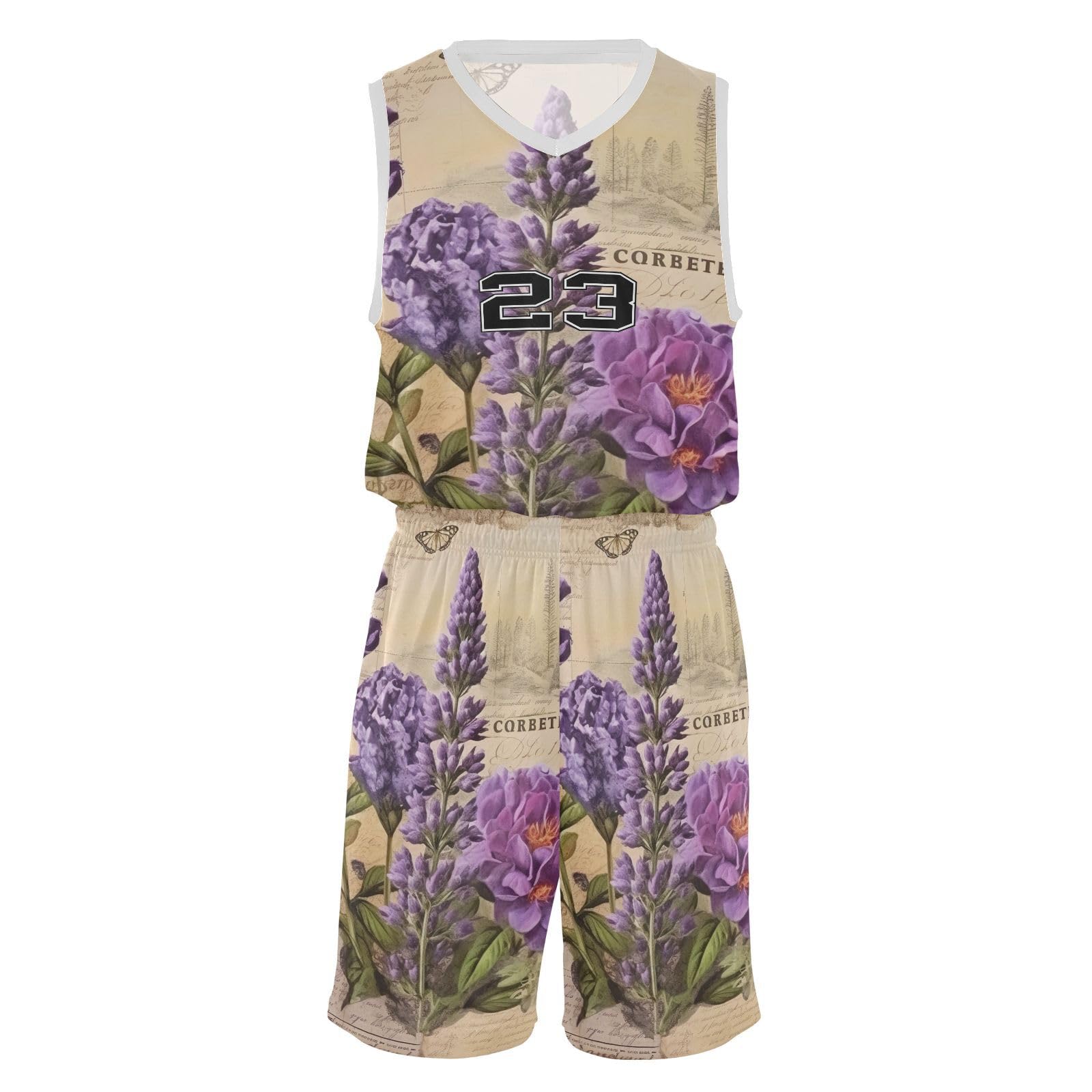 FLildon Vintage Lavender Boys Basketball Jersey Set Tank Top Shorts Tracksuit Sport Training Suit for Kids, S