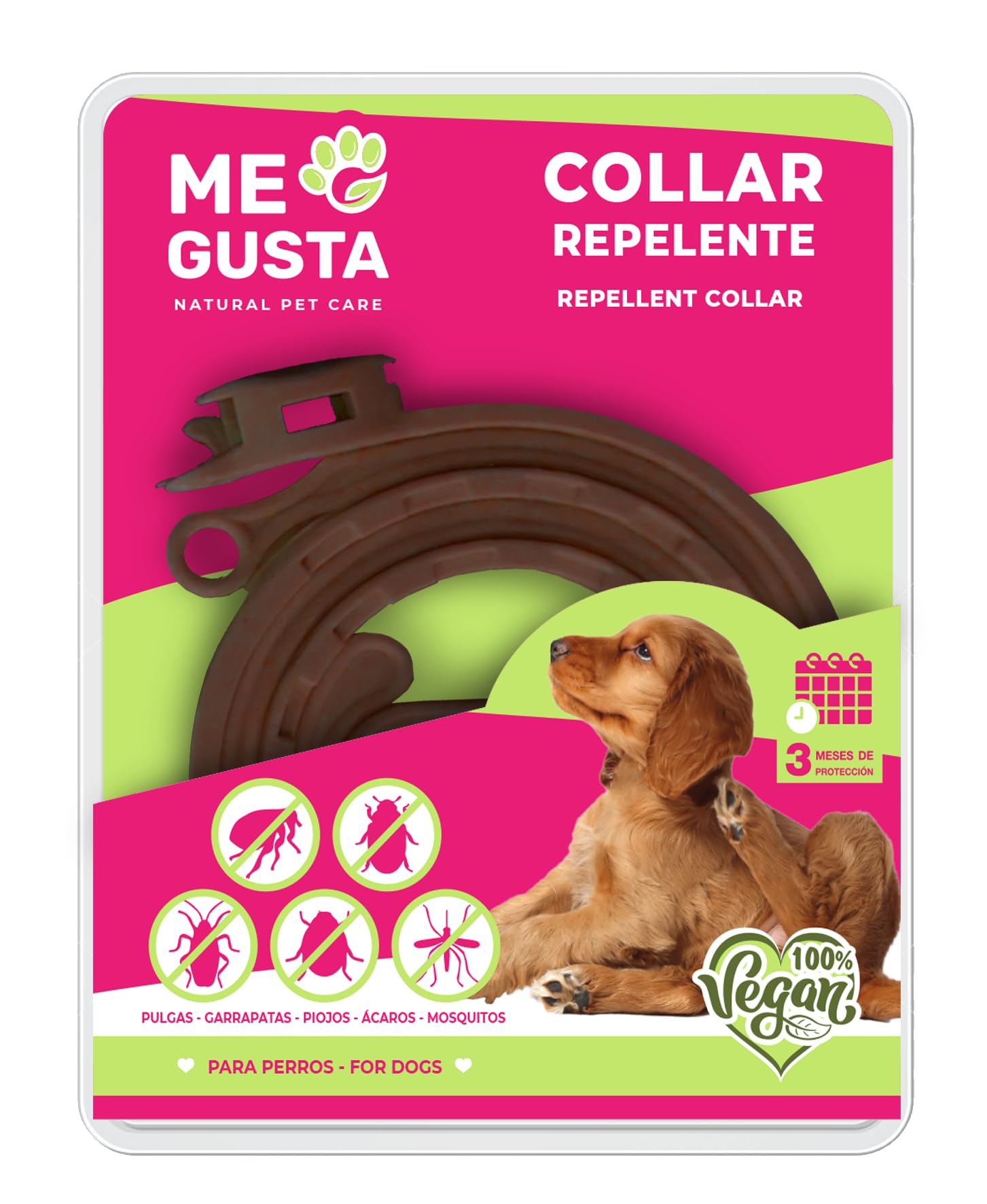 ME GUSTA Collar Repelente para Perros con Geraniol | Repele Todo Tipo de Insectos | Fragancia Cítrica | 57 cm