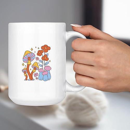 Miniatura 4 de Mushroom and Flowers Design Gifts for Nature Lovers 11oz 15oz White Coffee Mug