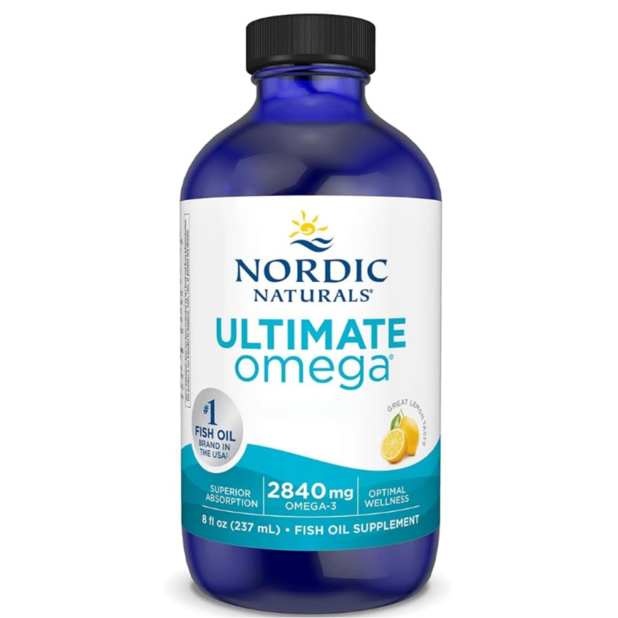 Nordic Naturals Ultimate Omega 2.840 mg, Omega-3-Fischöl-Nahrungsergänzung mit EPA und DHA, Zitronengeschmack, Herzunterstützung, 119 ml, laborgetestet, sojafrei, glutenfrei, Omega-3 flüssig