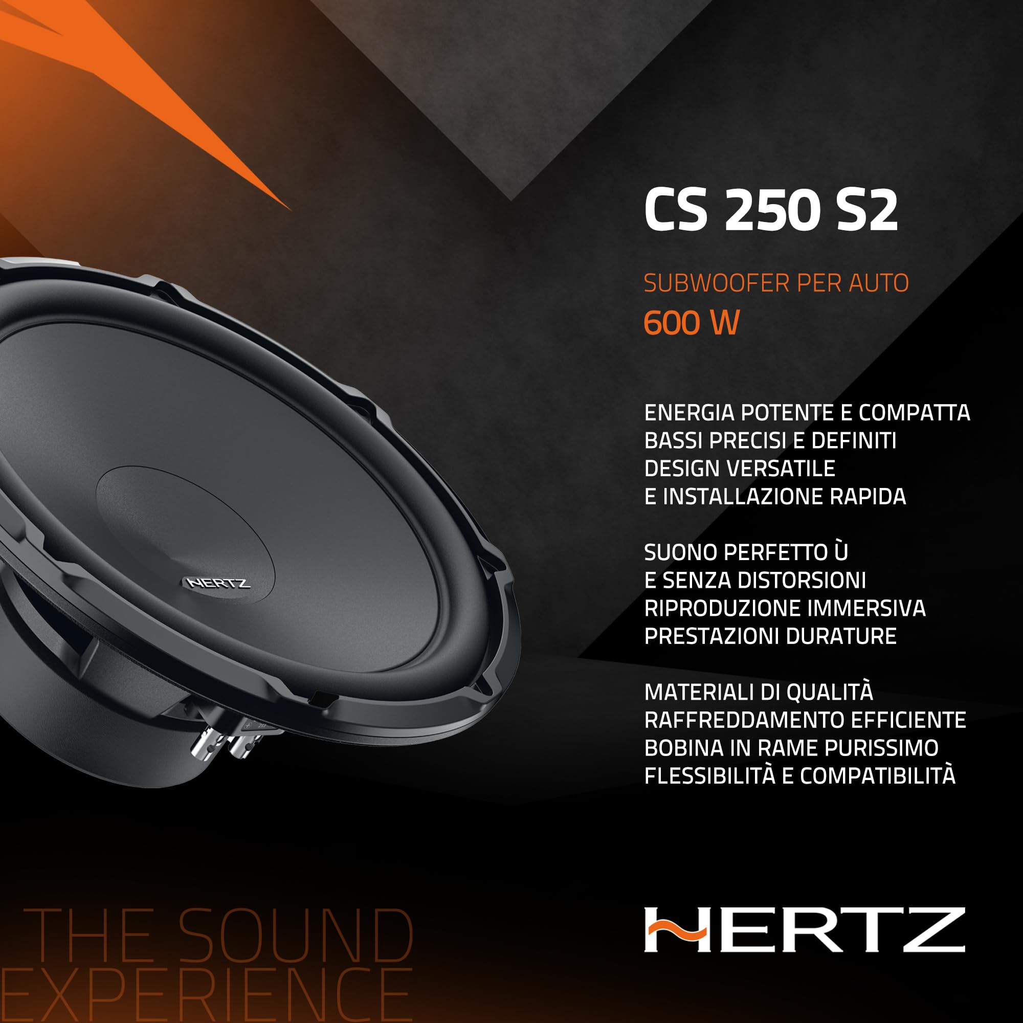 Hertz CS 250 S2 – Subwoofer per auto da 250mm 2 Ohm, 600W, Potenza e precisione per bassi profondi e definiti