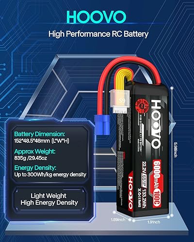 Miniatura 3 de HOOVO Batería LiPo de 22.2V 6S 6000mAh 100C Softcase RC Batería para RC Quadcopter Camión Barco, Avión, Helicóptero RC Vehículo (2 unidades)