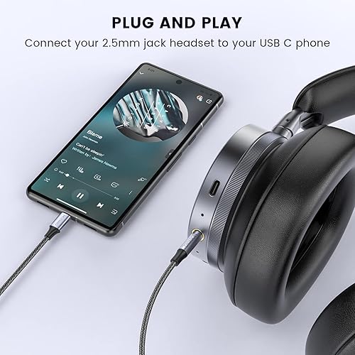 Miniatura 5 de MOSWAG Cable auxiliar USB C a 0.098 in, USB C a 0.098 in TRS de nailon trenzado de alta fidelidad, cable auxiliar para AKG K490 NC K545 Y45BT Y50