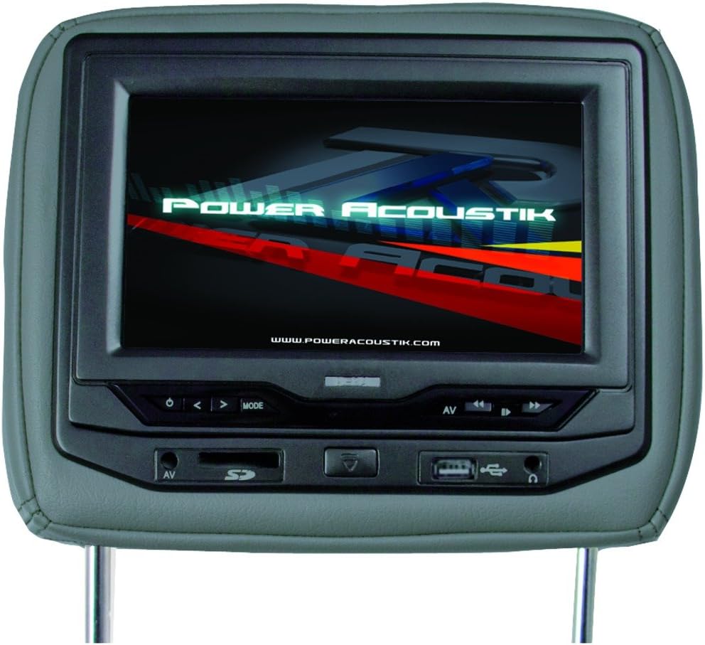 Power Acoustik HDVD-93GRDK Single 9-Inch Replacement Headrest with DVD and Video Monitor (Dark Gray)