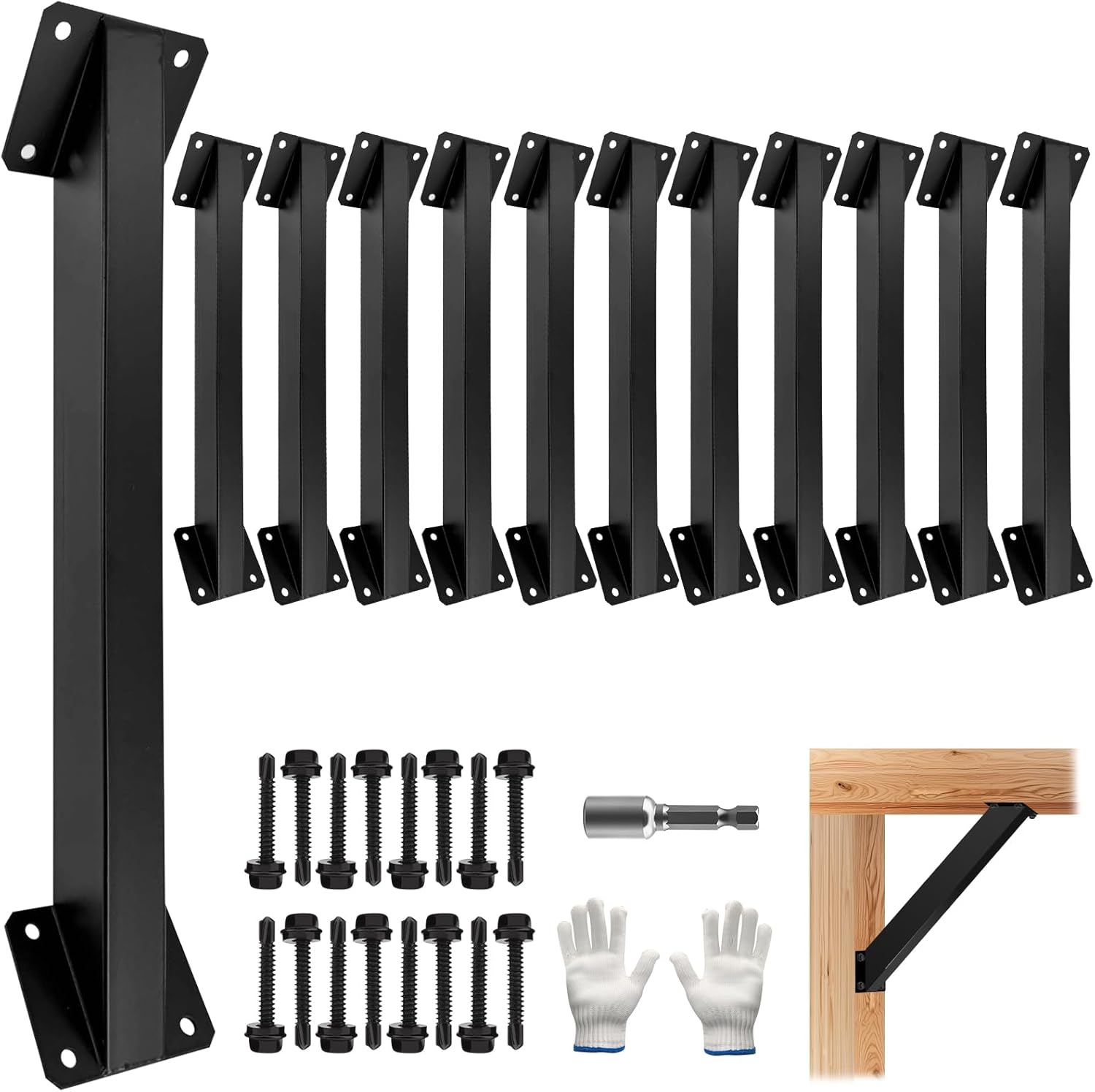 45 Degree Angle Support Pergola Bracket Kits,Heavy Duty Connectors for Indoor & Outdoor Wooden Structures,Metal DIY Brackets for Gazebos,Patios,Porchs,Tree Houses,Log Cabins - 12Pack