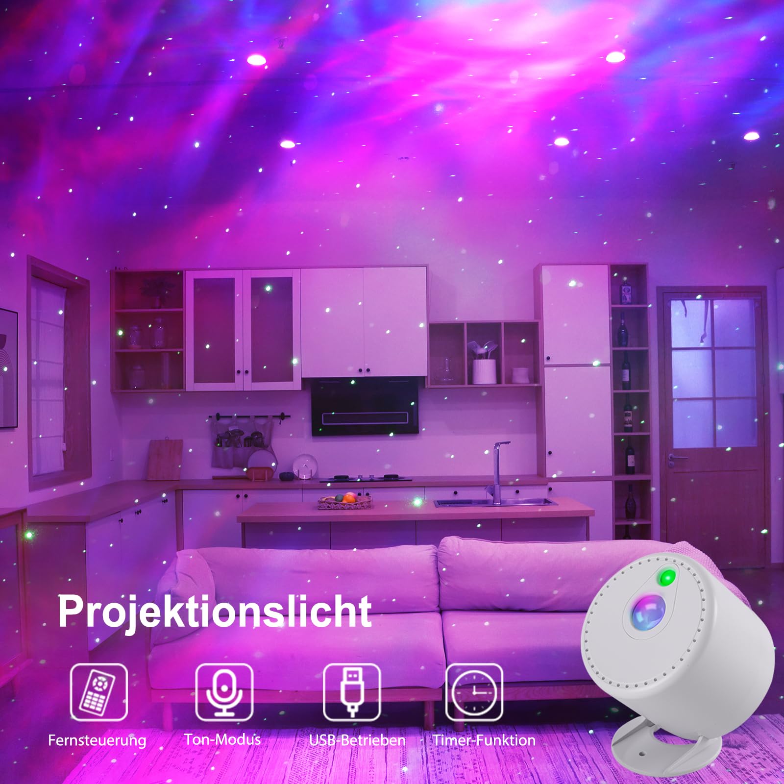 Proyector Estrellas, LED Proyector Galaxia con Control Remoto, velocidad y brillo ajustables, decoración de fiestas para niños y adultos