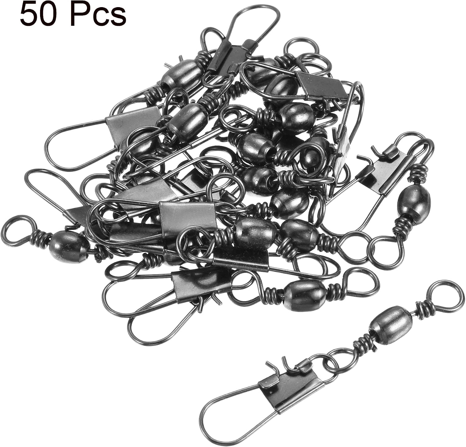 PATIKIL Fishing Barrel Swivel Snaps, 50Pcs 51mm 26LBS Stainless Steel Solid Ring Terminal Tackle for Saltwater Freshwater Fishing Black - Image 4