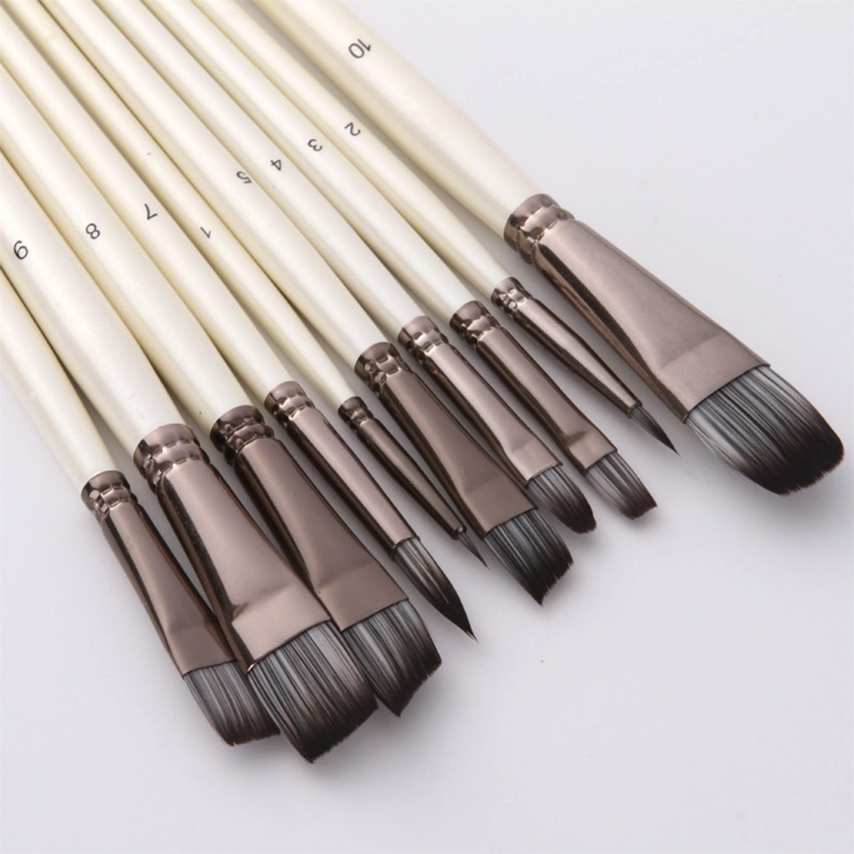 Set di 10 pennelli acrilici per acquerello, acrilico, tessuto, tela, olio, guazzo, pelle, pennello artistico ricco di dettagli per bambini e adulti