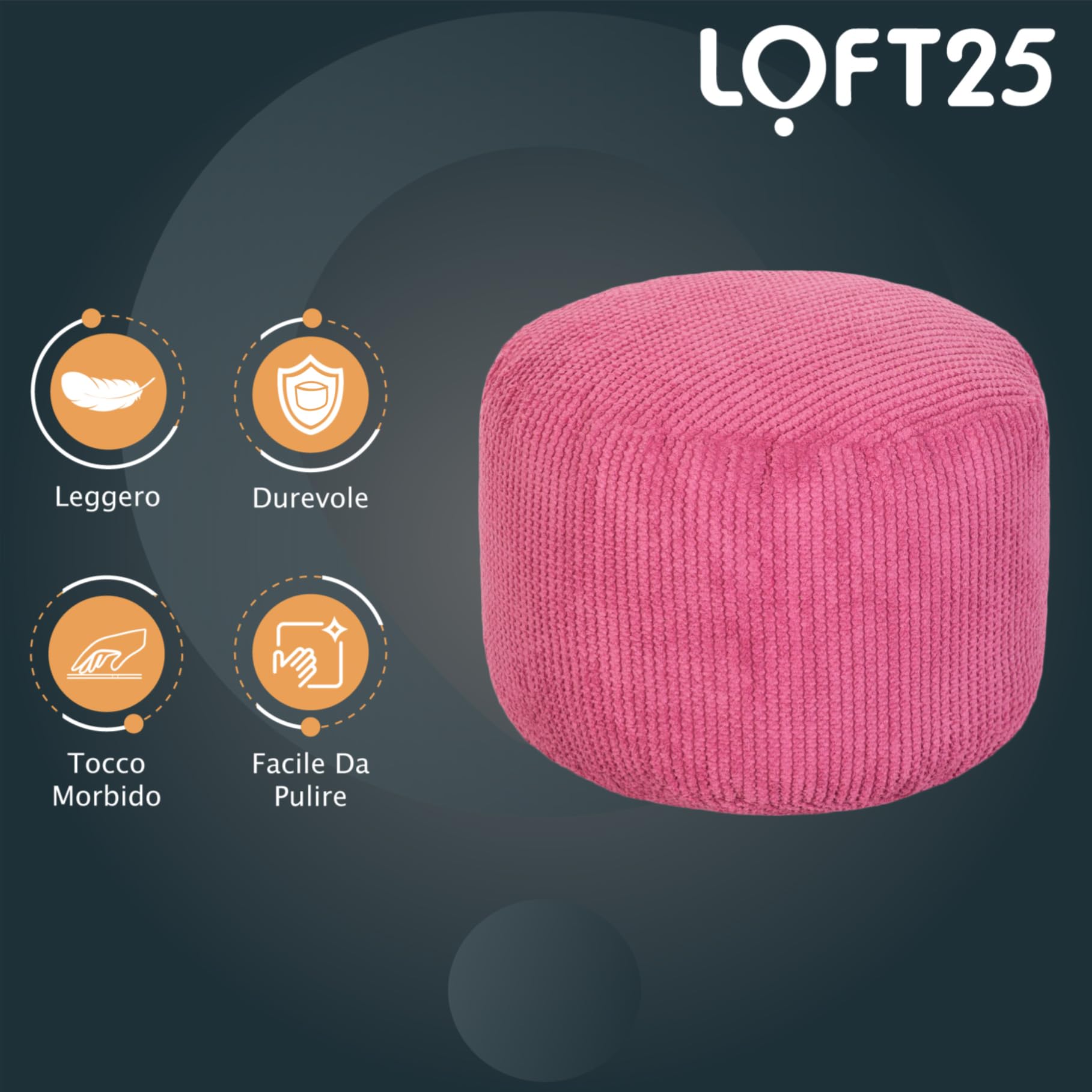 Loft 25 Sacchetto di Fagioli Sgabello Piede Bolla Rotonda | Poggiagambe velluto a coste per Interni da Soggiorno | Pouf dal Design Ergonomico per Adulti | Comodo e Durevole (Rosa)