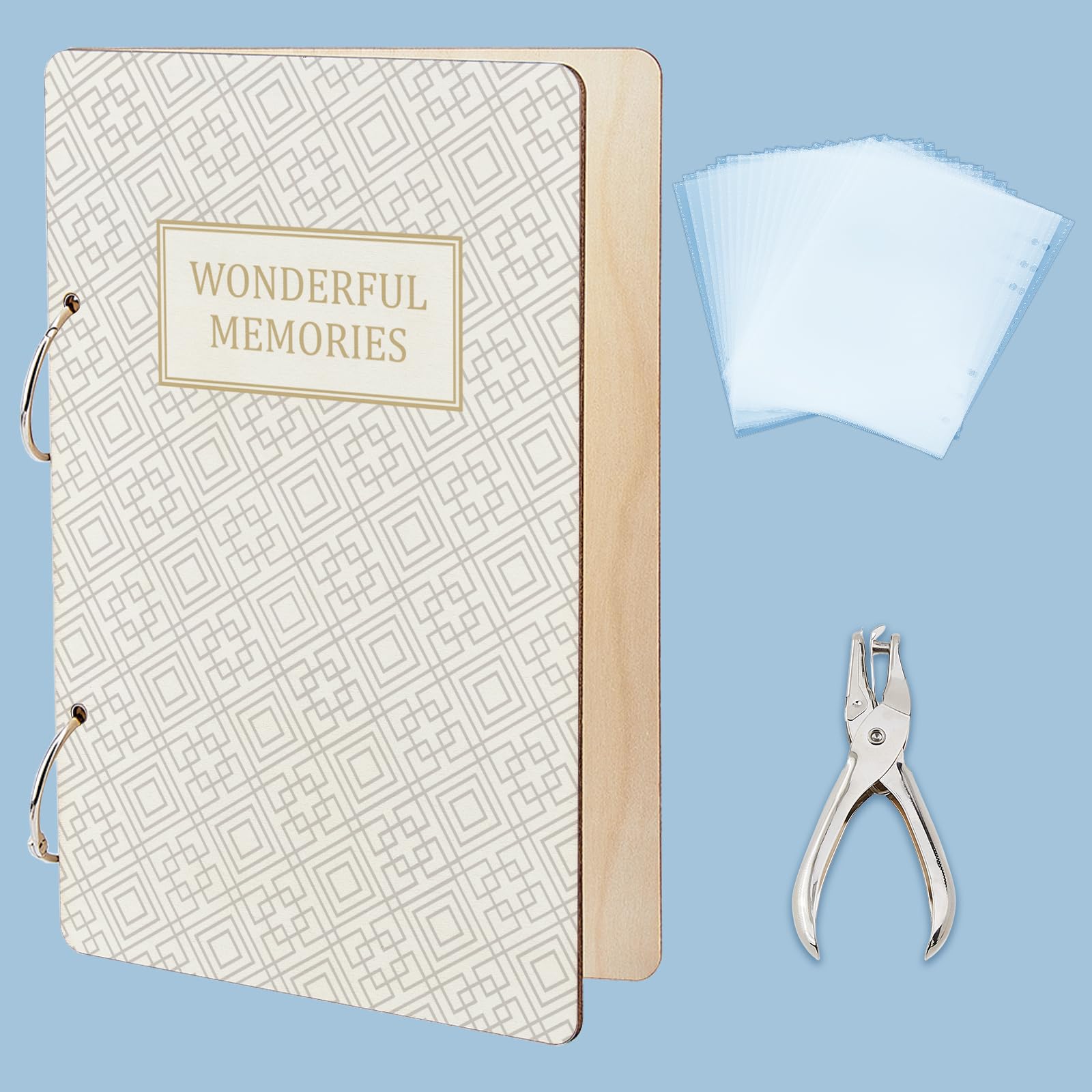 SUPERDANT Wooden Memory Card Organizer Wedding Planning Book, Greeting Holder Journal With 2-Rings, 1-Punch