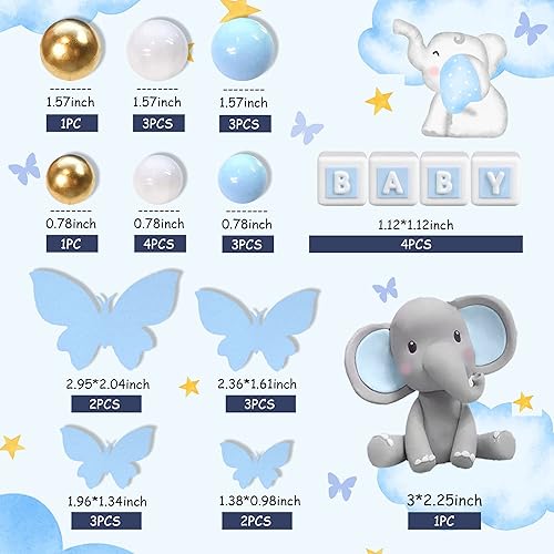 Miniatura 2 de Decoración de pastel de elefante, decoración de pastel de elefante, letra azul, bola de perla blanca para temática de elefante, suministros de