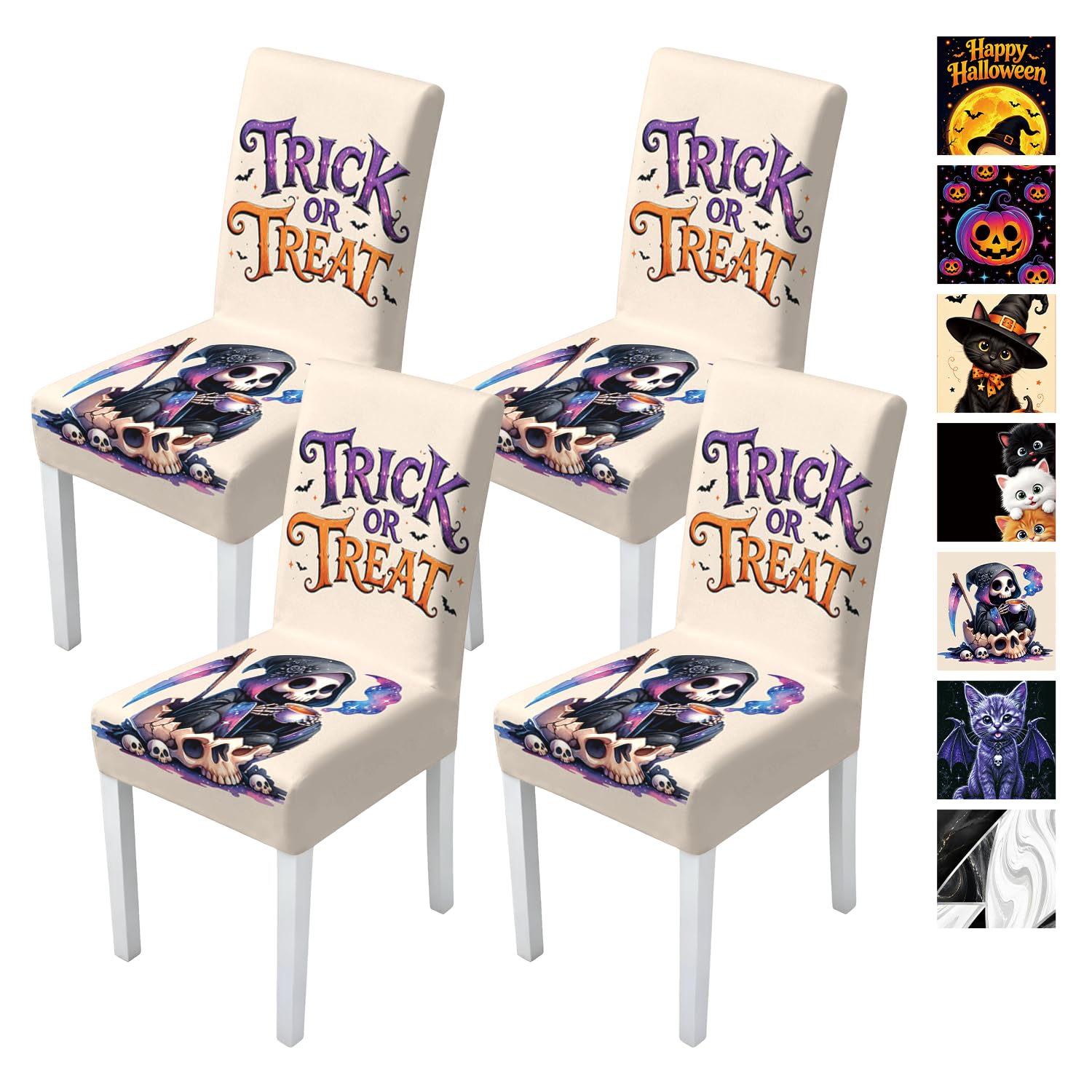 Halloween Dining Chair Covers Set of 4, Trick or Treat