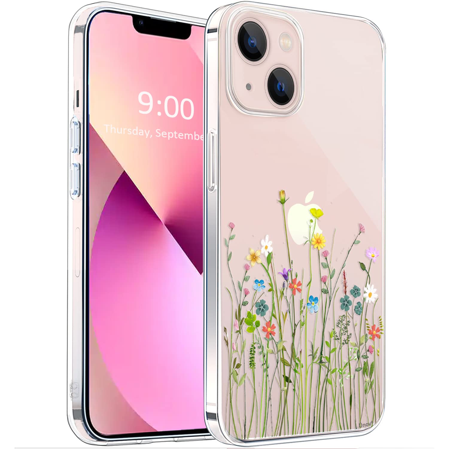 Ownest Compatibile con iPhone 13 PRO 3D Trasparente Farfalla Floreale, Carino Glitter Case con Cristalli Scintillanti Copertura Protettiva per iPhone 13 PRO + Catena di Perle