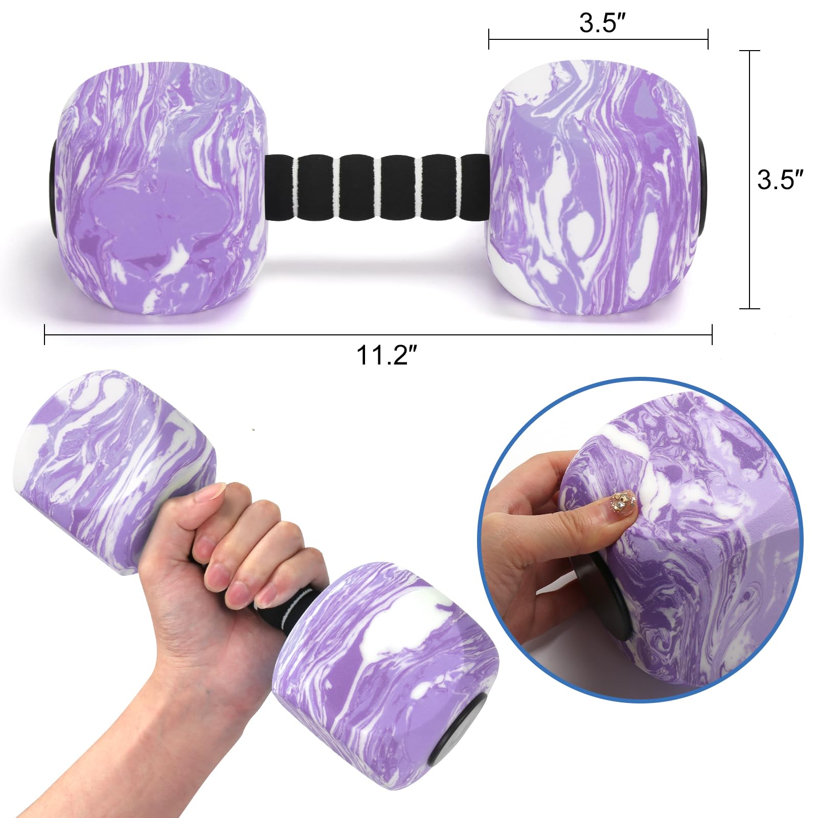 2Pack Water Dumbbells, Aquatic Exercise Dumbbells, EVA Foam Barbells for Men Women Youth Water Workouts (Purple+White)
