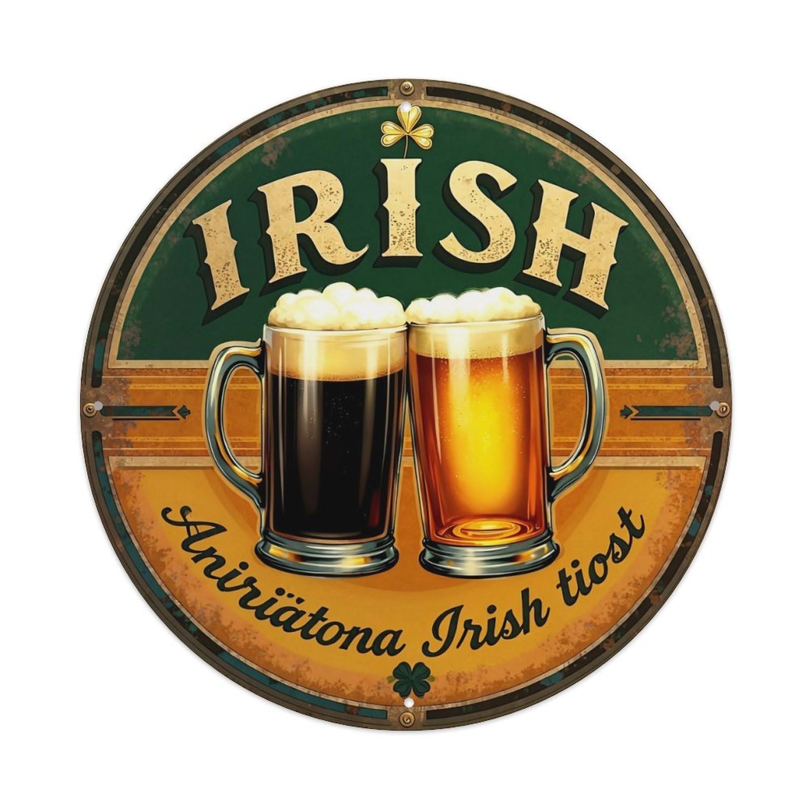 Irish Beer Mugs Circular Sign Tin Sign Metal Poster Vintage Metal Signs for Home Man Cave Bar Cafe Kitchen laundry room Wall Decorations 8x8 inches