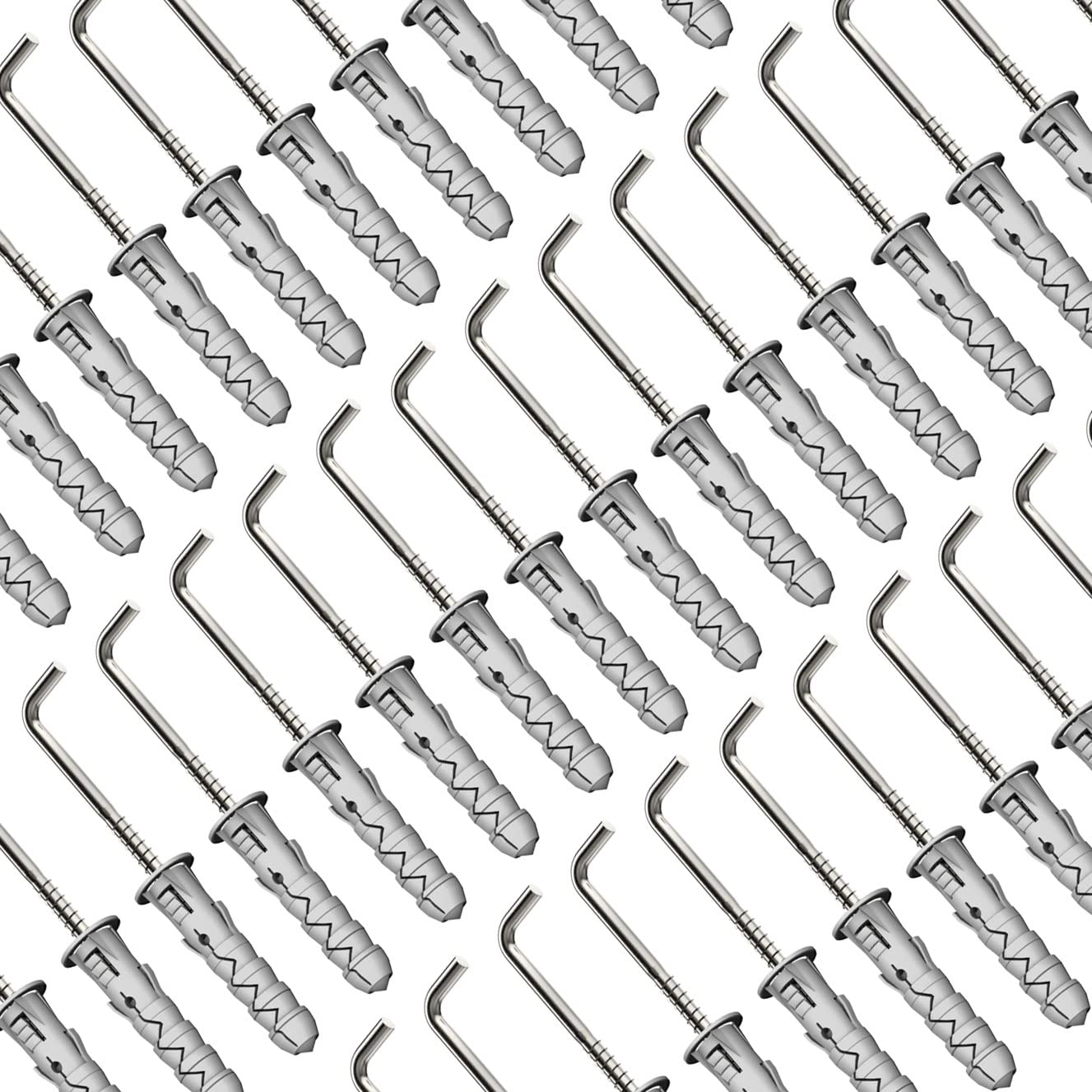 Viti a gancio a forma di L con tasselli da muro M6 e 4.0x40mm viti ad angolo retto, viti autofilettanti piegate a 90 gradi e fissaggi in nylon Rawl, tasselli ad espansione e ganci quadrati (25 pezzi)
