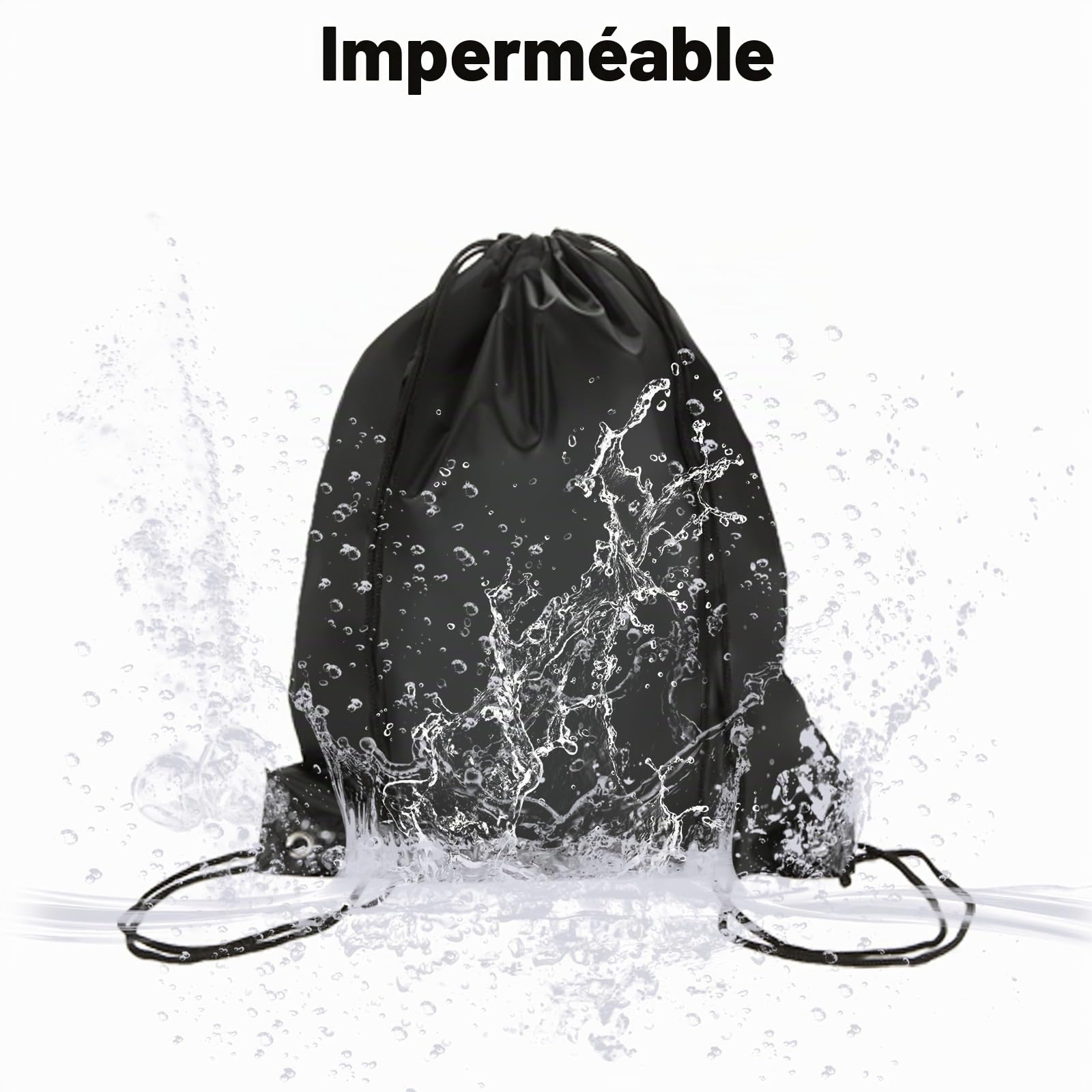 DAJAVE Lot de 40 sacs de gymnastique noirs avec cordon de serrage - En polyéthylène - Étanche - Pour le sport, l'école, la gym, les voyages, Noir , no, N°