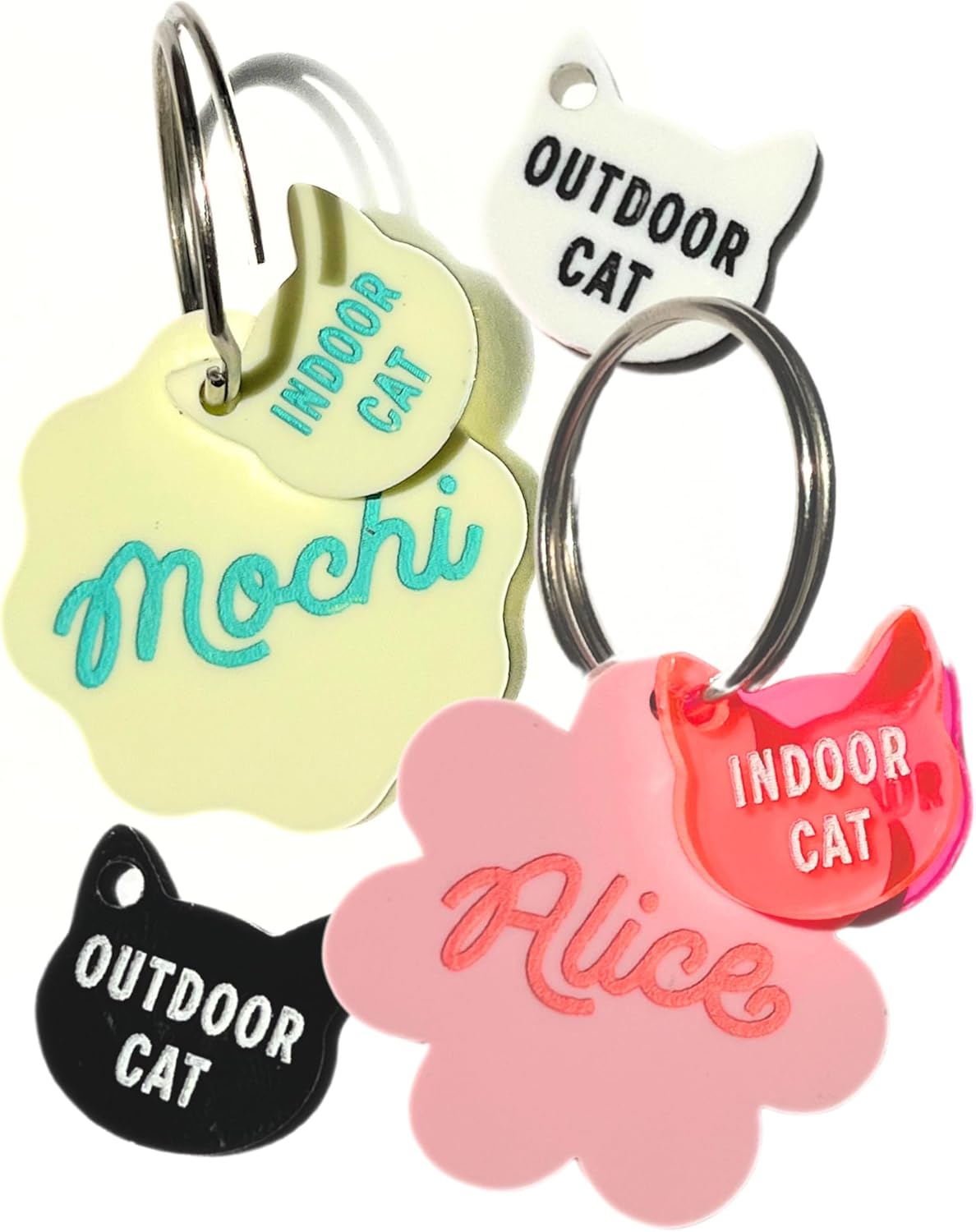 Personalized Pet ID Name Tag Charm Custom Engraved Contact Information Acrylic Collar Pendant with Stainless Steel Ring for Harnesses Lightweight for Dogs and Cats Cowboy Hat Neon Pink
