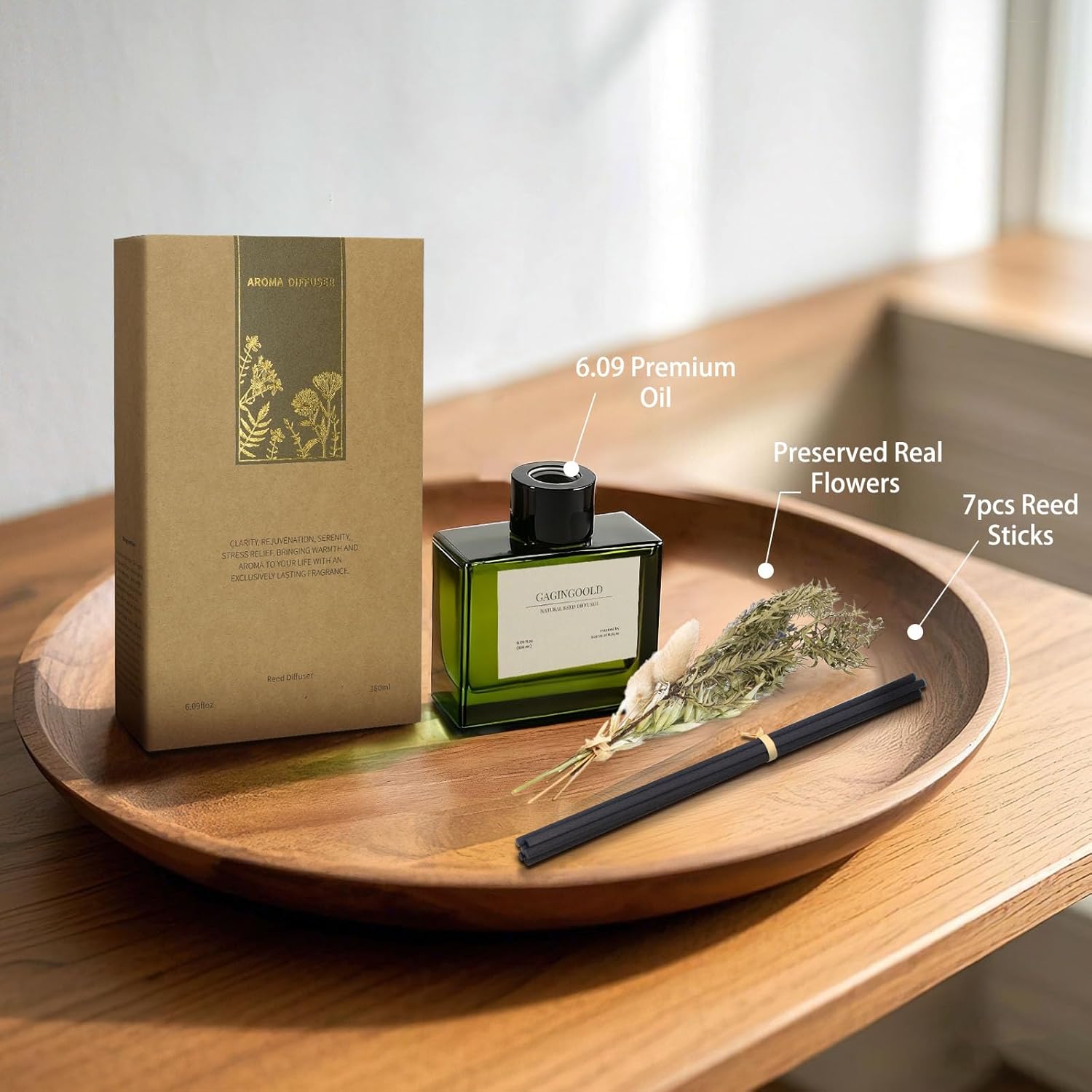 Reed Diffuser, 6.09 oz French Juniper Lavender Scent Diffuser with Sticks & Dried Flowers, 120 Days Long Lasting diffusers for Home, Elegant Fragrance for Bathroom Bedroom Decor Air Fresh - Image 6